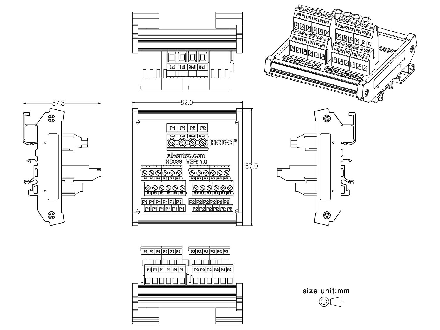 DIN Rail Mount 2x12 Position 40A 250V Screw Terminal Block Distribution Module
