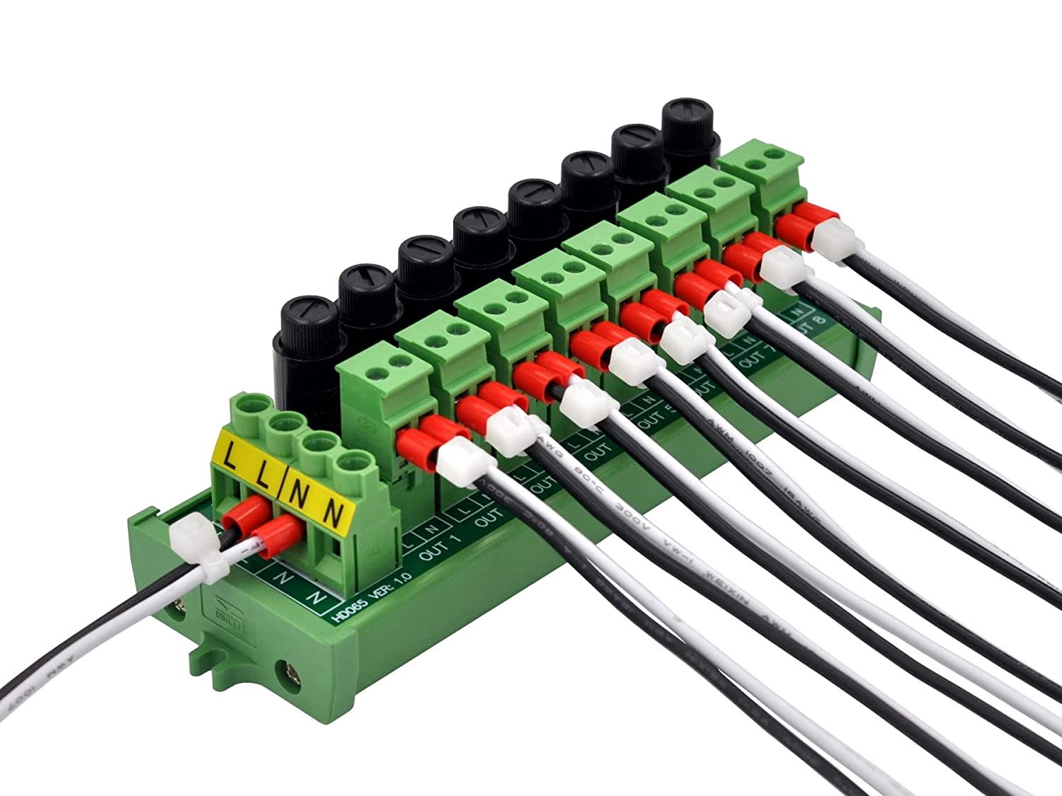 Screw Mount AC 24-250V 8 Channel Pluggable Side Wiring Terminal Block Power Distribution Fuse Module, HCDC HD065RP