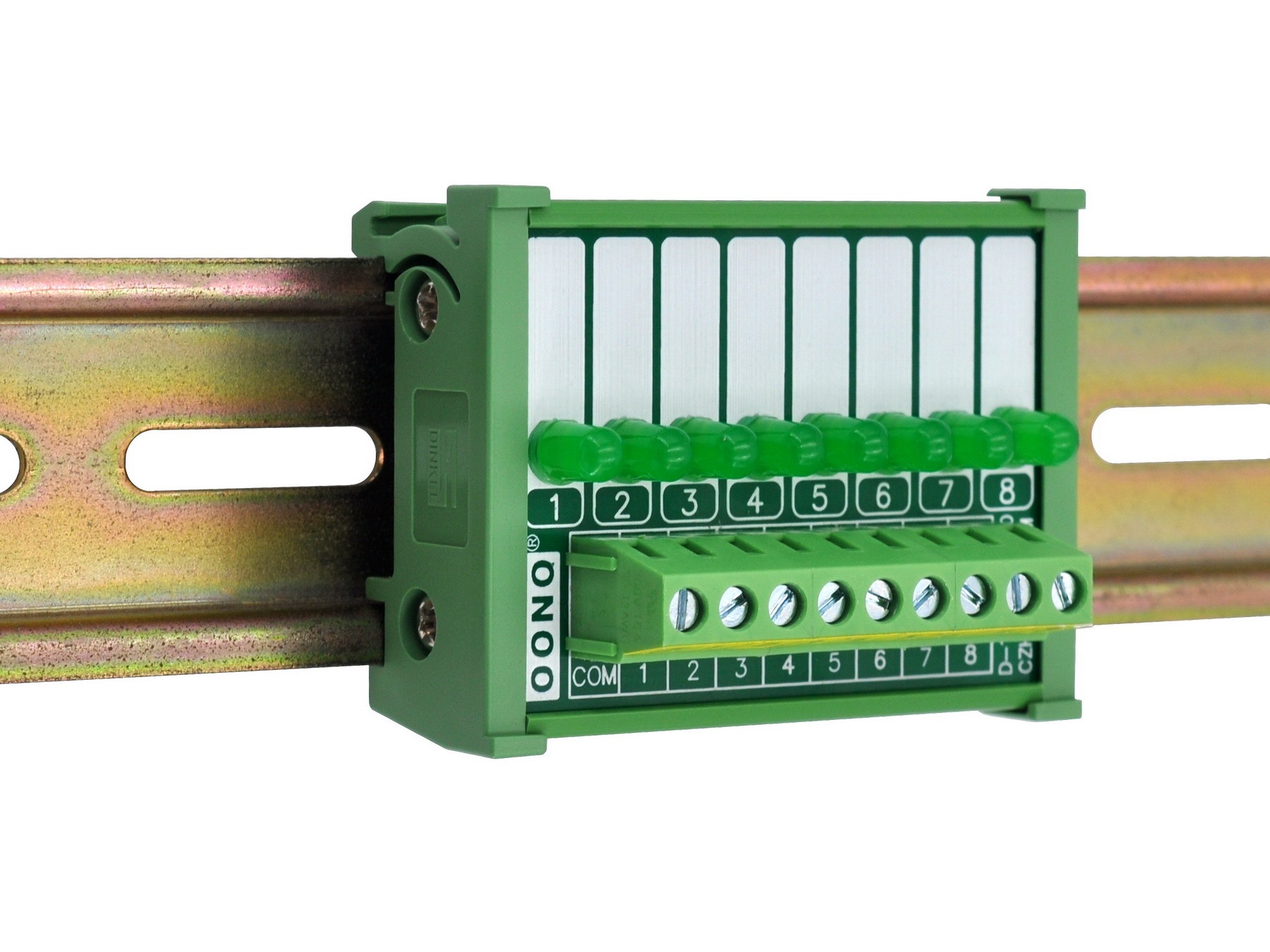 DIN Rail Mount 8 Green LED Indicator Light Module, Support 5-50VDC Common Positive and Negative