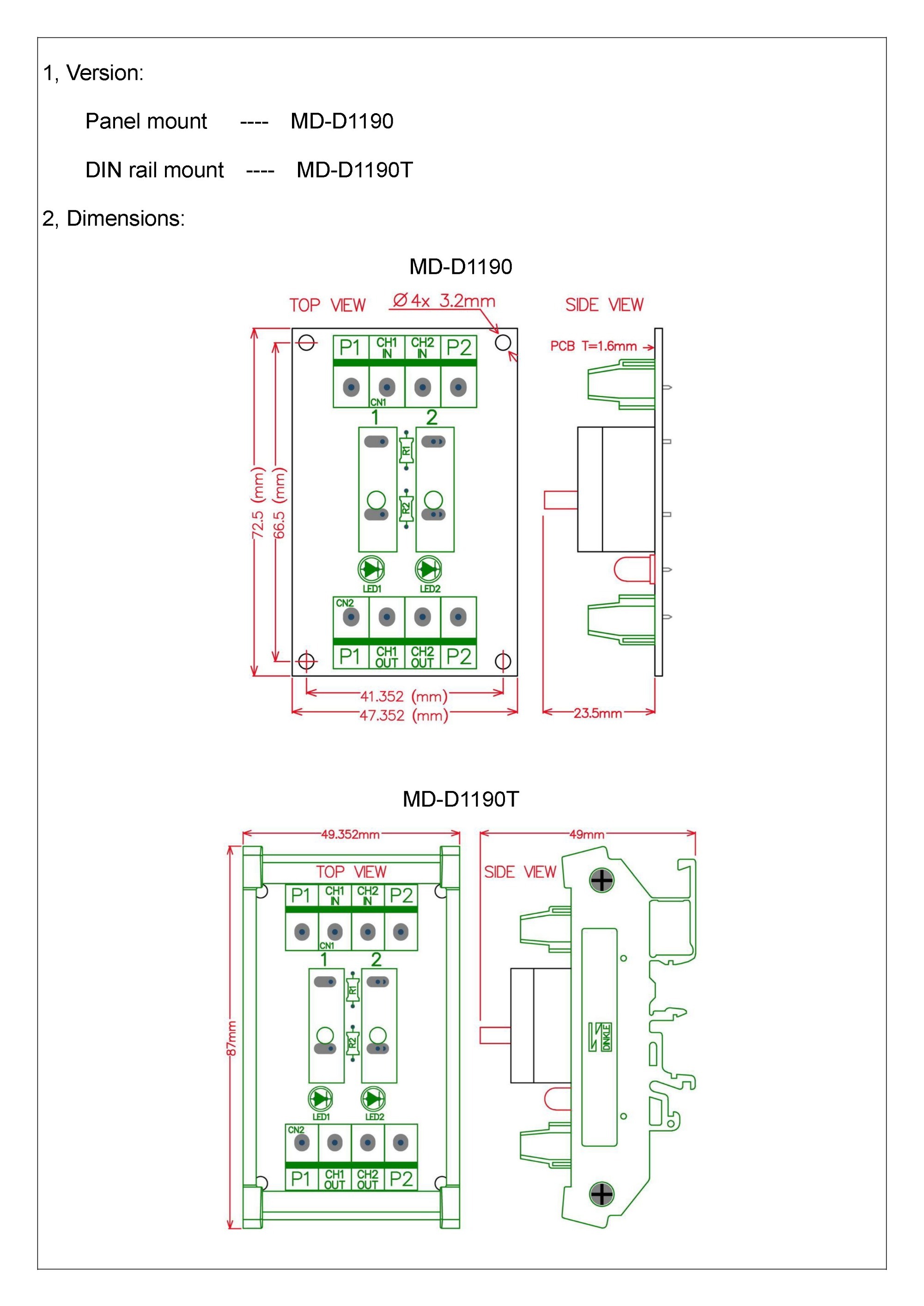 Panel Mount 2 Channel Thermal Circuit Breaker Module, with 2 Direct Connection Terminal.