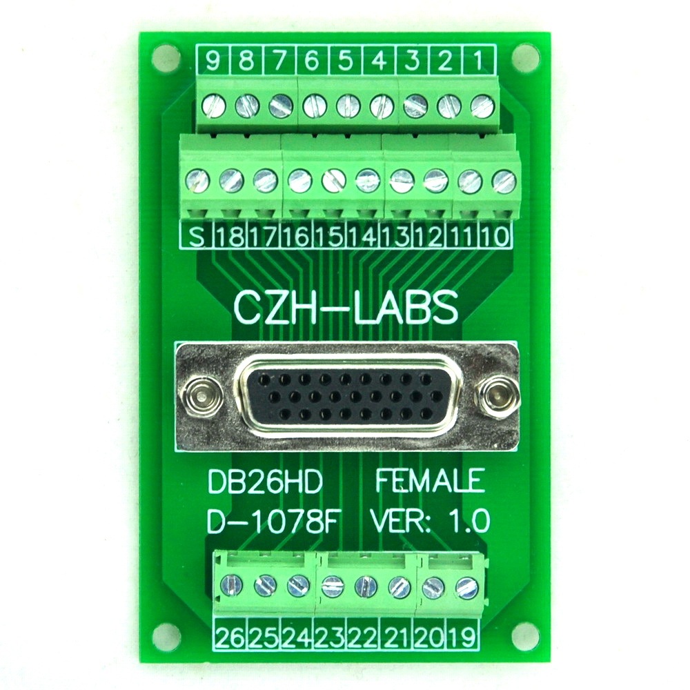 CZH-LABS DIN Rail Mount D-SUB DB26HD Female Header Interface Module, DSUB Breakout Board.
