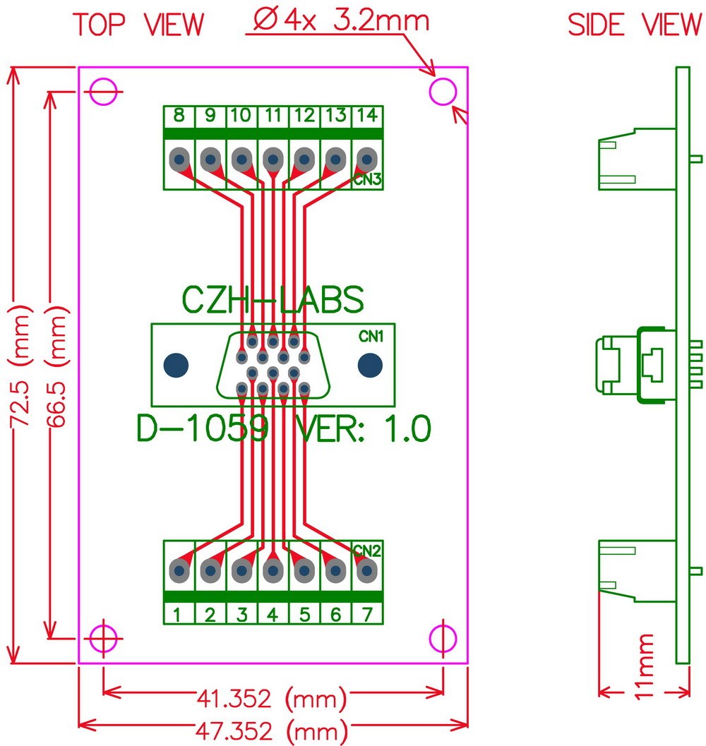 CZH-LABS 14-pin 0.05" Mini D Ribbon/MDR Female Breakout Board, SCSI, Terminal Module.