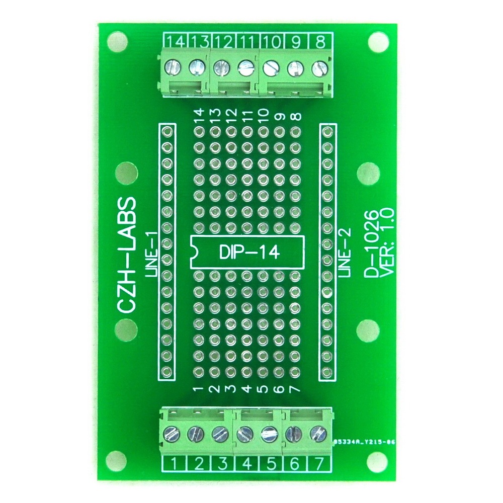 DIP-14 Component to Screw Terminal Adapter Board, w/HQ DIN Rail Mount Carrier.