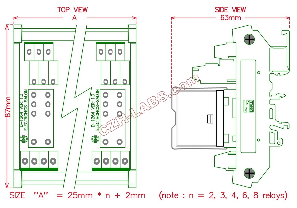 DIN Rail Mount AC/DC 5V Control 2 DPDT 5Amp Pluggable Power Relay Interface Module.