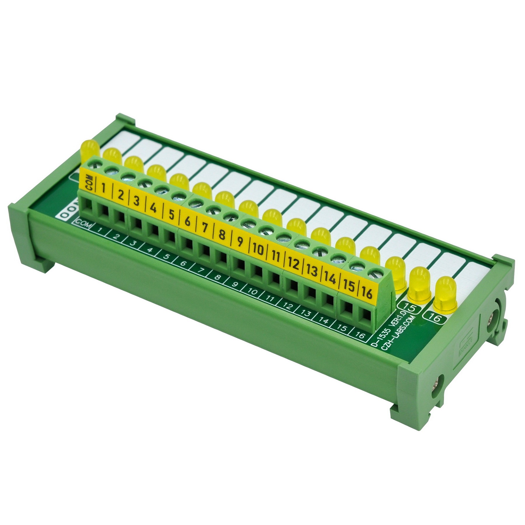 DIN Rail Mount 16 Yellow LED Indicator Light Module, Support 5-50VDC Common Positive and Negative