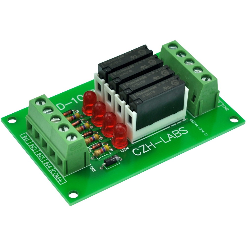 CZH-LABS Slim Panel Mount DC5V Sink/NPN 4 SPST-NO 5A Power Relay Module, APAN3105