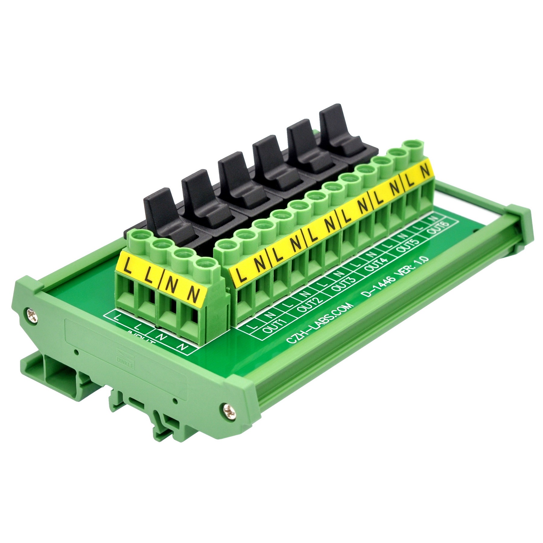 DIN Rail Mount 6 Channel Paddle Rocker Switch AC 115V 230V Power Distribution Strip Module