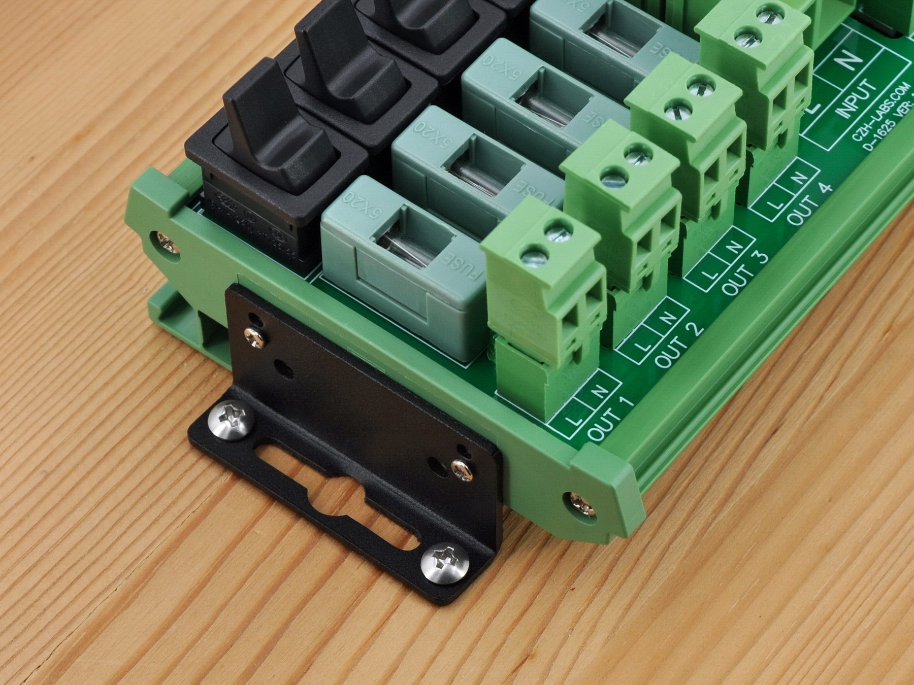 AC 52 Amp 8 Channel Power Distribution Module, Paddle Switch, Fused, Pluggable Side Wiring Terminal Block, DIN Rail and Screw Mount