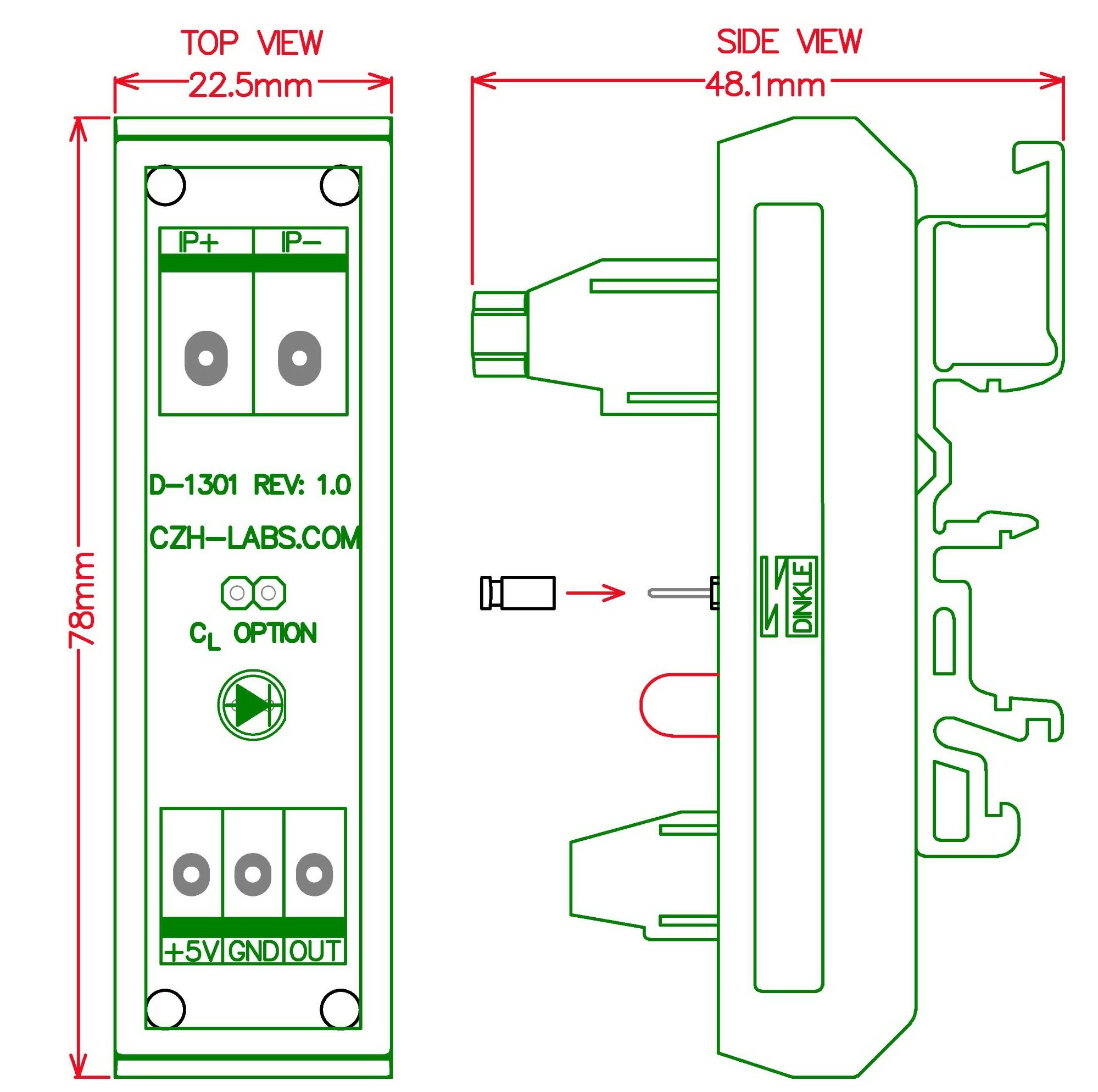 Slim DIN Rail Mount AC/DC +/-20Amp Current Sensor Module, based on ACS712.