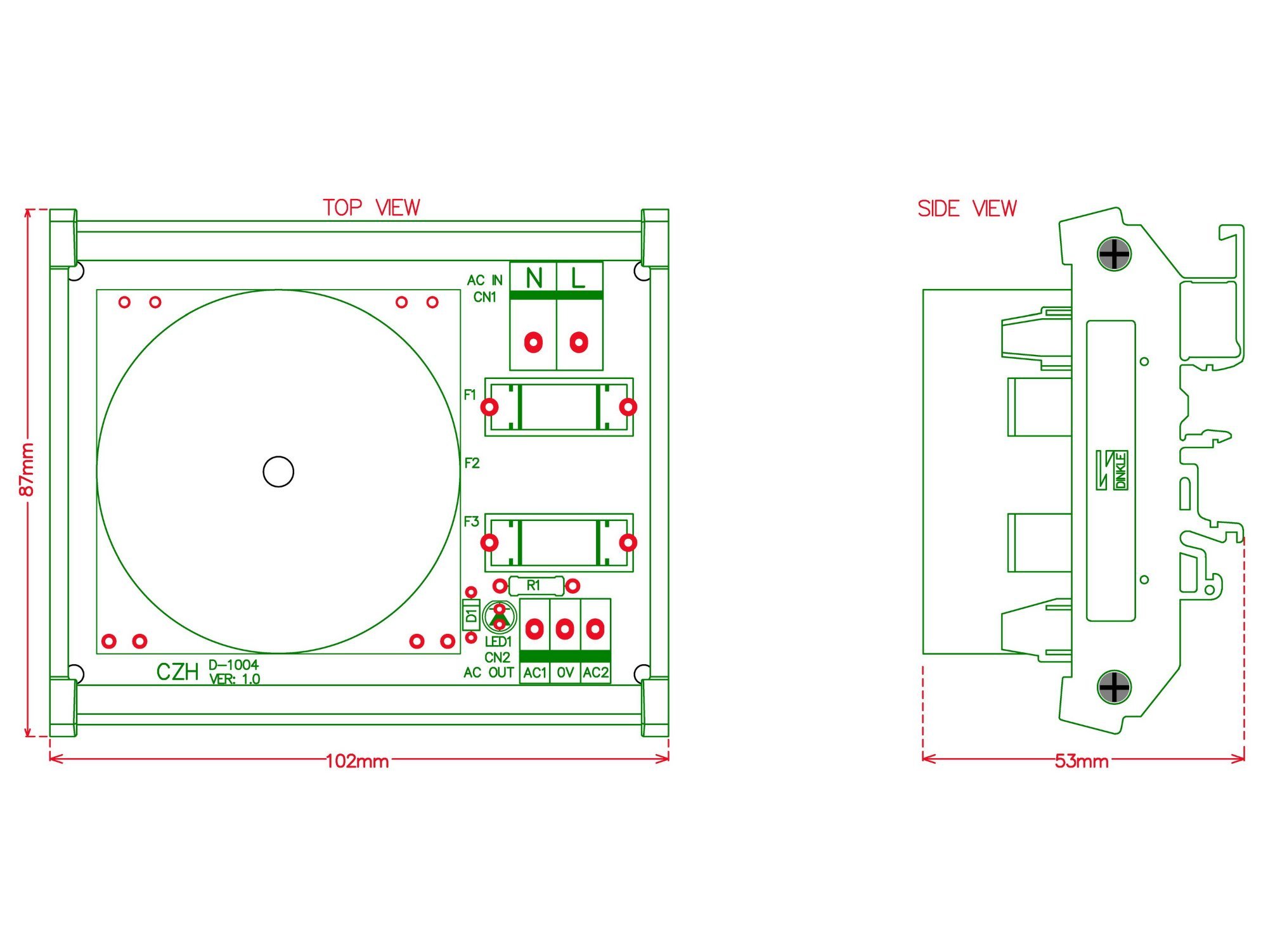 CZH P 230VAC, S 18VAC, 15VA DIN Rail Mount Toroidal Power Transformer Module.