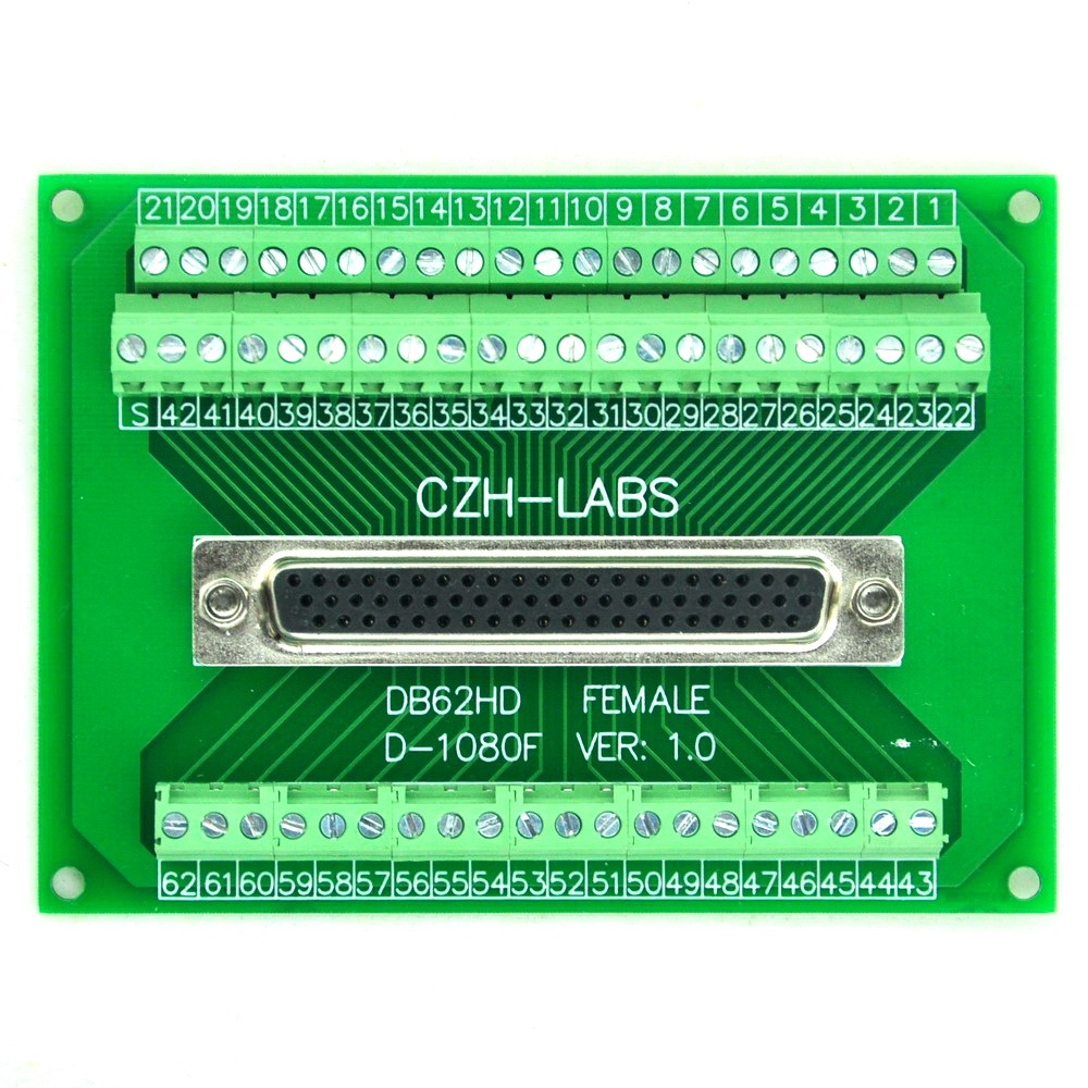 CZH-LABS DIN Rail Mount D-SUB DB62HD Female Header Interface Module, DSUB Breakout Board.
