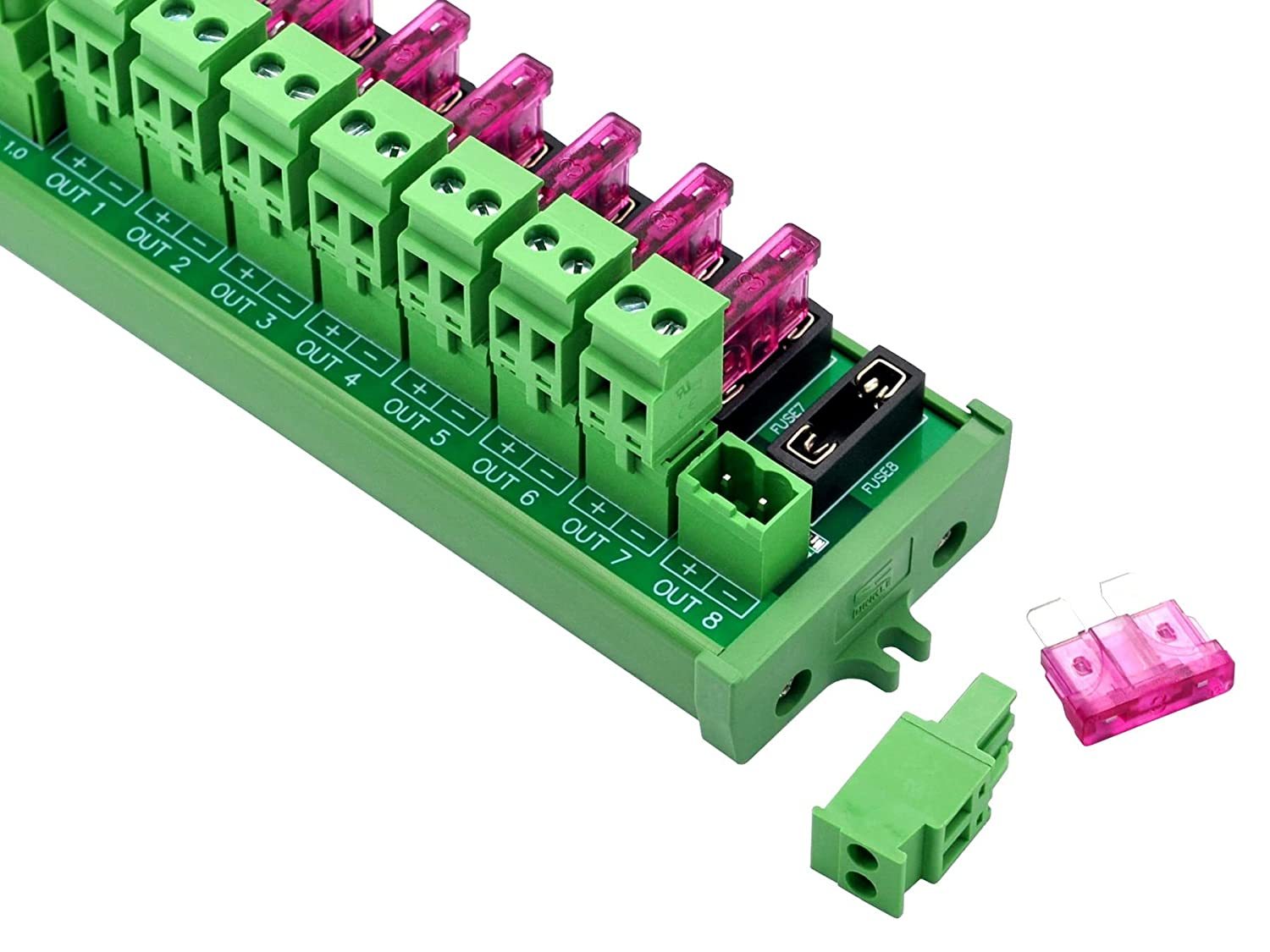 Screw Mount DC 5-32V 8 Channel Pluggable Side Wiring Terminal Block Power Distribution Fuse Module, HCDC HD064RP