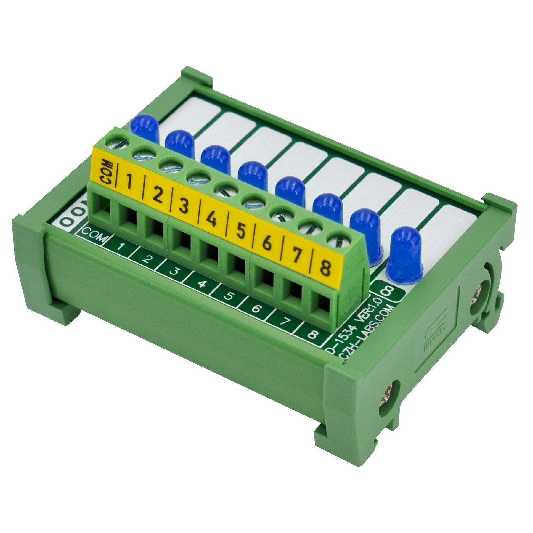 DIN Rail Mount 8 Blue LED Indicator Light Module, Support 5-50VDC Common Positive and Negative