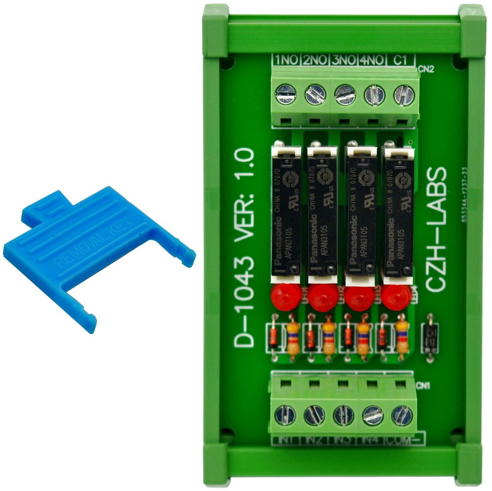 CZH-LABS Slim DIN Rail Mount DC5V Source/PNP 4 SPST-NO 5A Power Relay Module, APAN3105