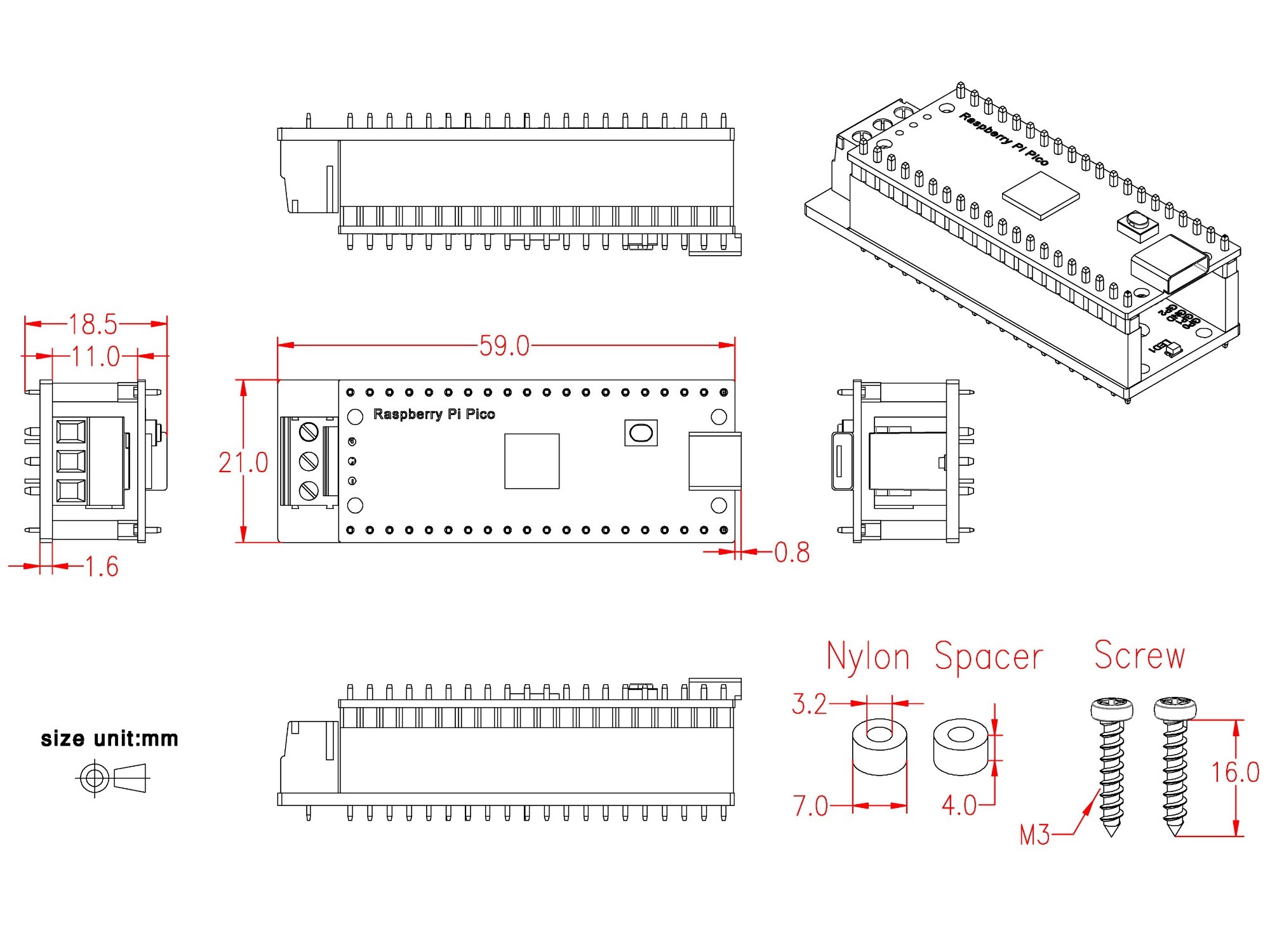 Signal Relay Module for Raspberry Pi Pico, SPDT 2Amp 120V / 24V