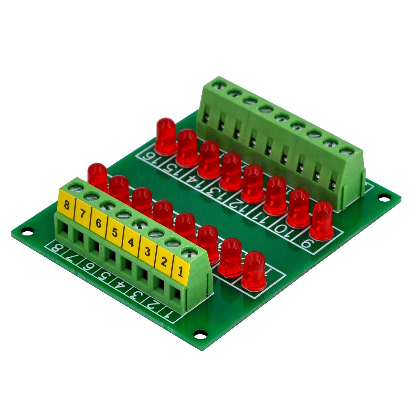16 LEDs Indicator Light Board, Red, Support 5~50VDC Common Positive/Negative.