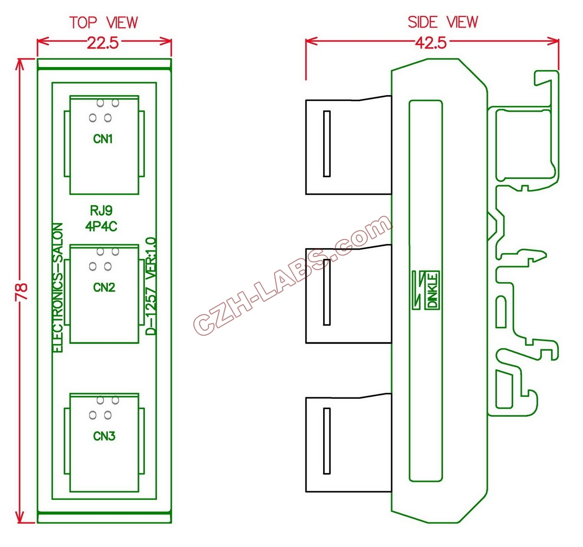 Slim DIN Rail Mount RJ9 4P4C 3 Jacks Splitter Buss Board Interface Module.