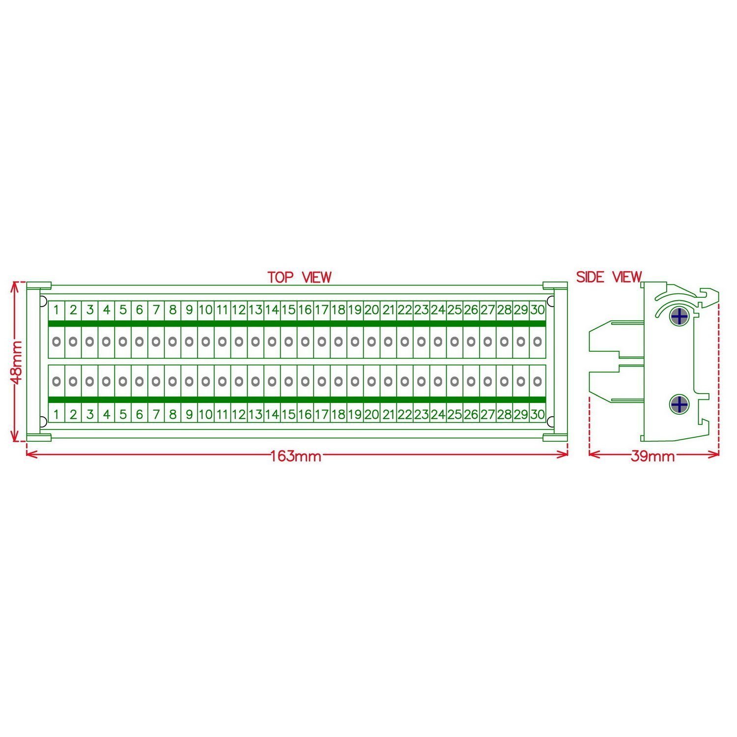 CZH-LABS DIN Rail Mount 24A/400V 30 Position Screw Terminal Block Distribution Module.