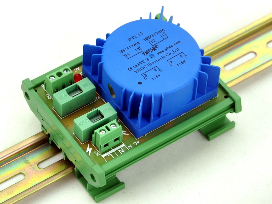 CZH P 115VAC, S 36VAC, 15VA DIN Rail Mount Toroidal Power Transformer Module.