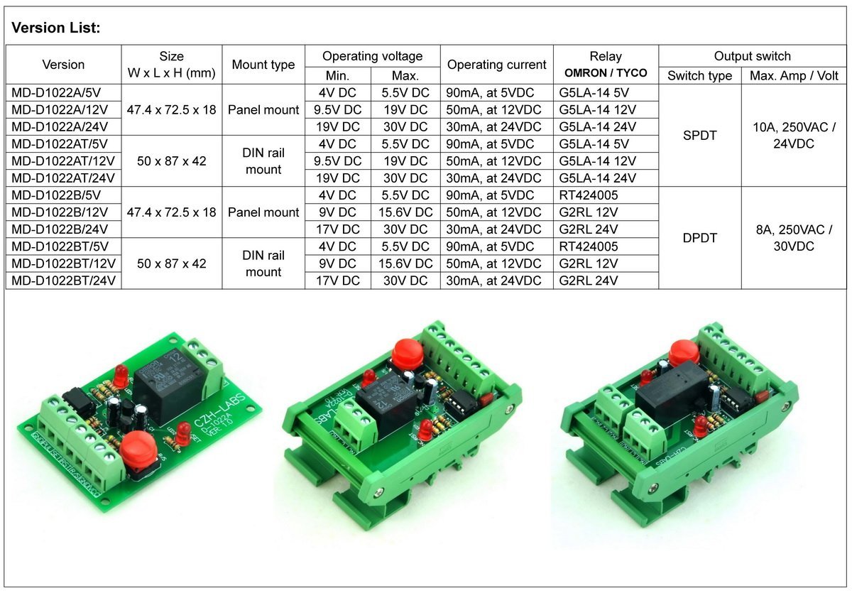 Panel Mount Momentary-Switch/Pulse-Signal Control Latching DPDT Relay Module,5V.