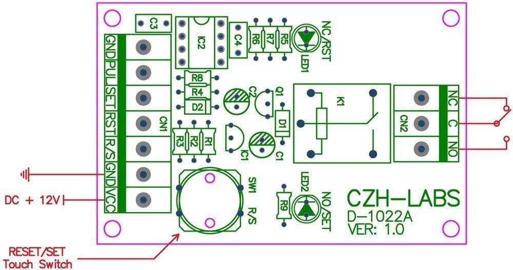 Panel Mount Momentary-Switch/Pulse-Signal Control Latching SPDT Relay Module,24V.