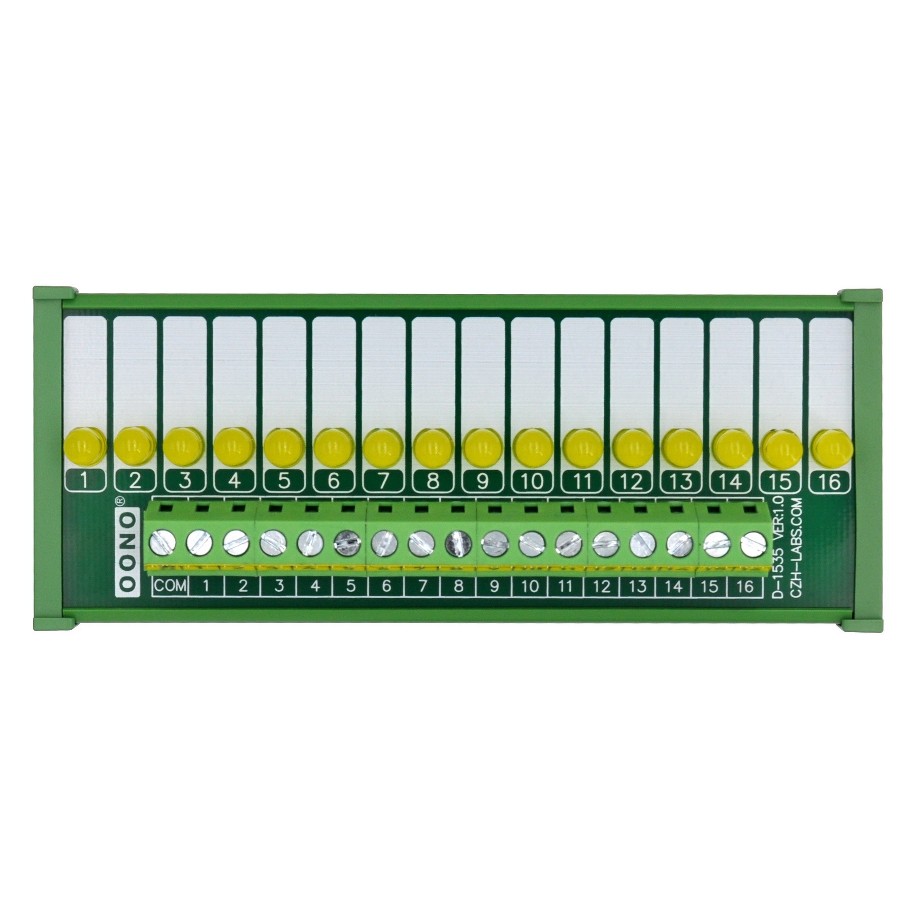DIN Rail Mount 16 Yellow LED Indicator Light Module, Support 5-50VDC Common Positive and Negative