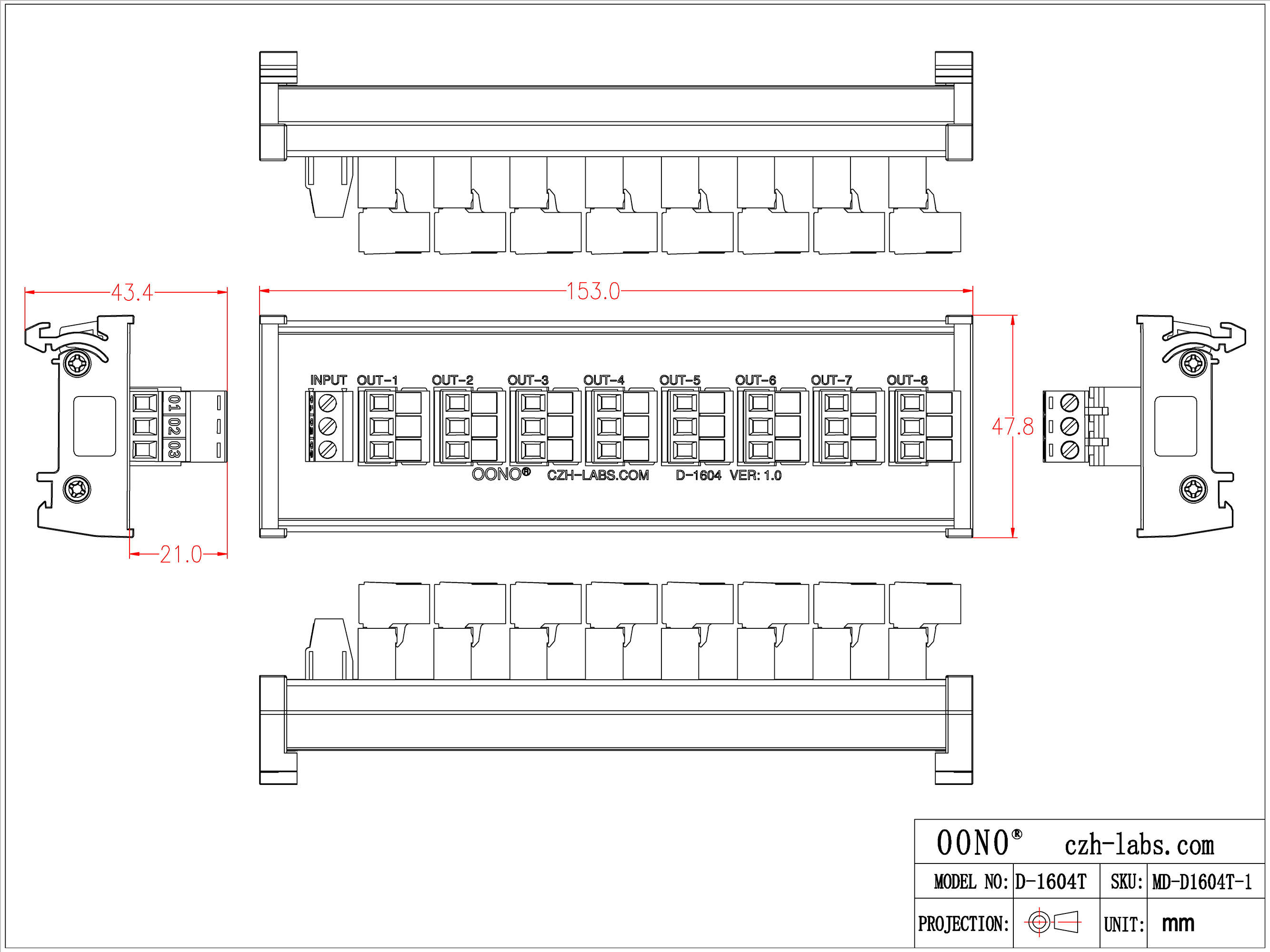 DIN Rail Mount 10A/300V 8x3 Pole Pluggable Screw Terminal Block Distribution Module