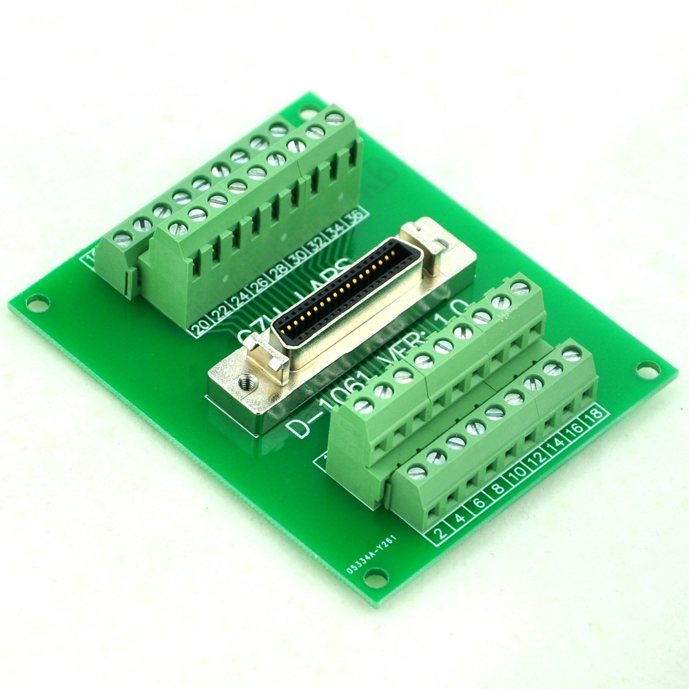 CZH-LABS 36-pin 0.05" Mini D Ribbon/MDR Female Breakout Board, SCSI, Terminal Module.