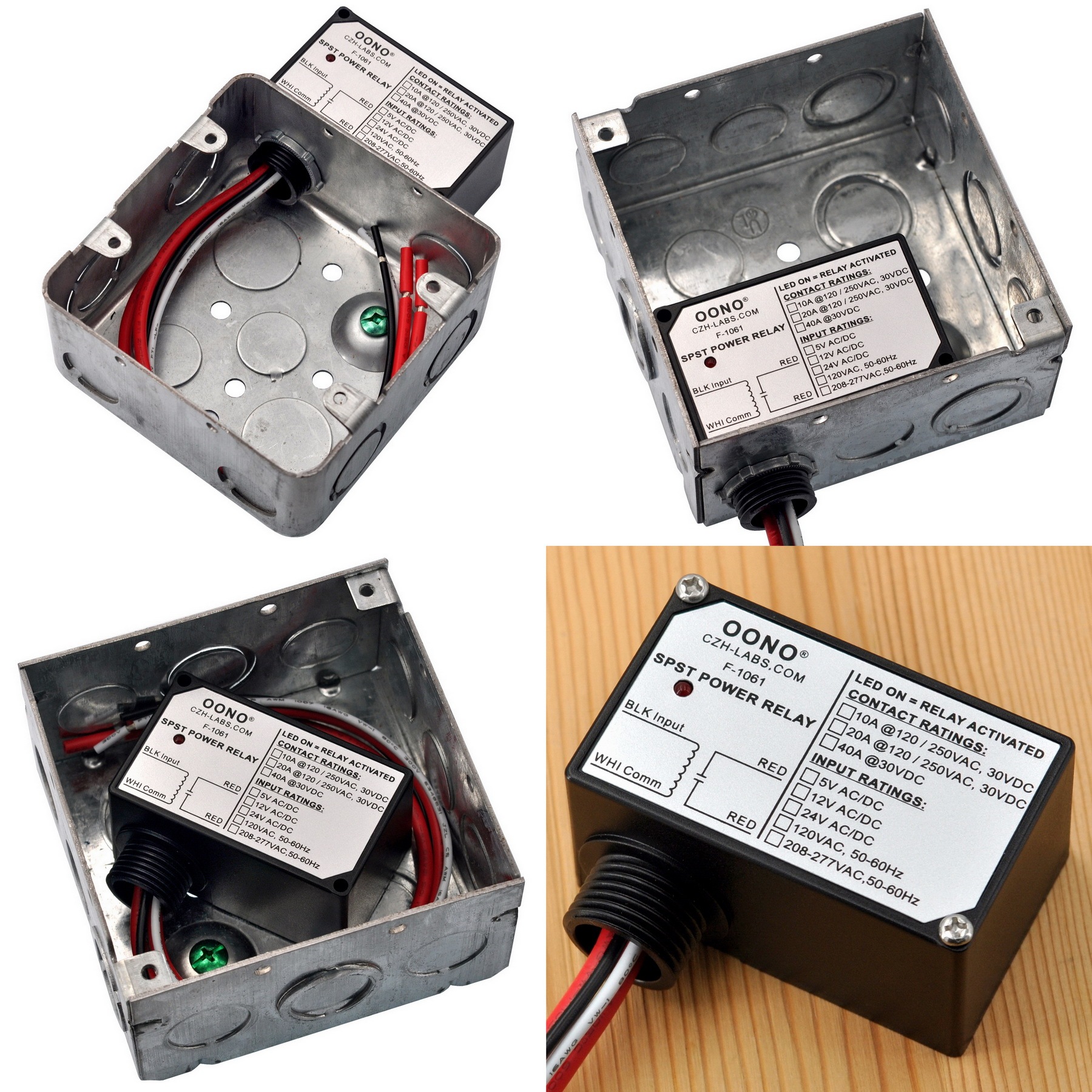 AC/DC 24V SPST Power Relay Module, 40Amp 30Vdc, Plastic Enclosure and Pre-wired, OONO F-1061