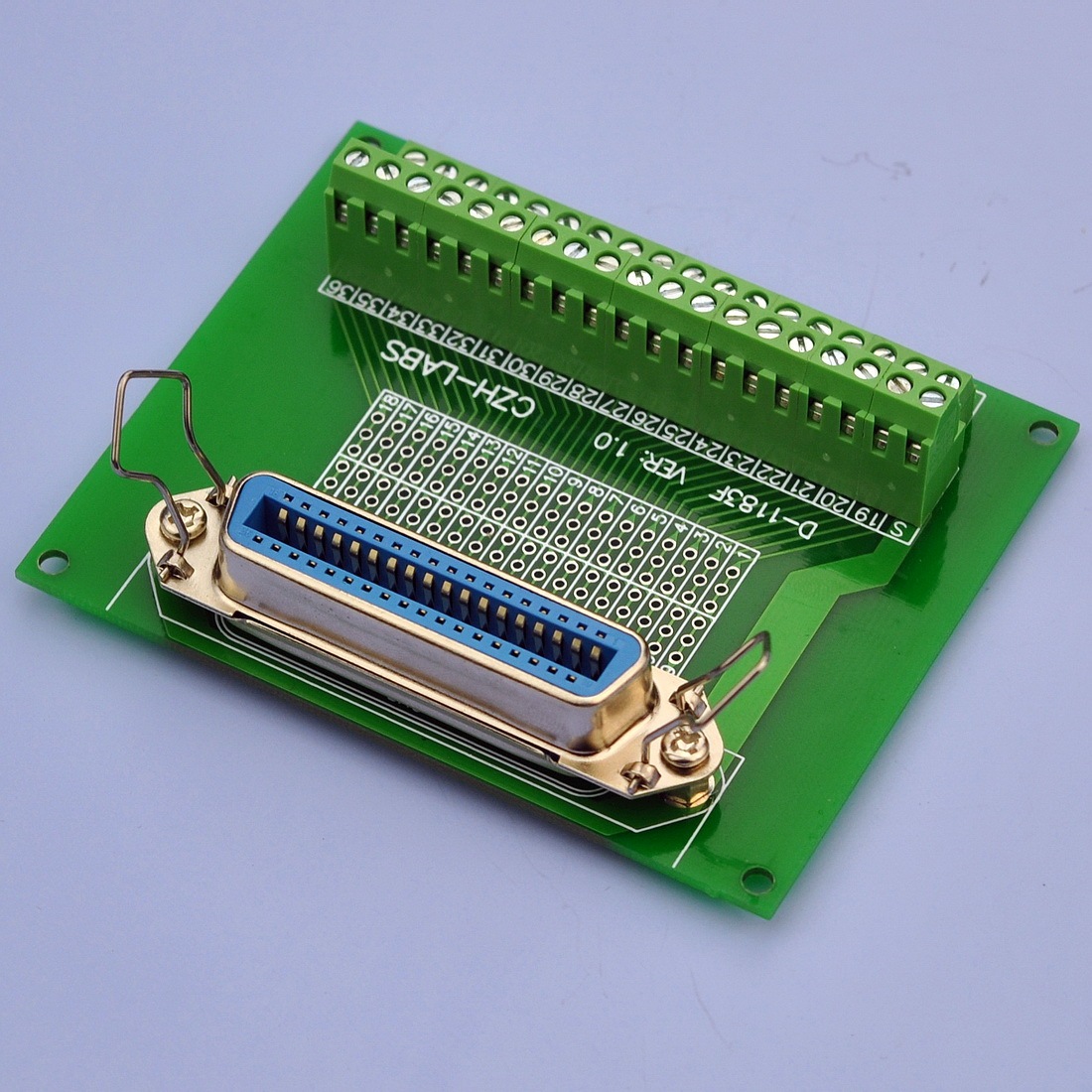 CZH-LABS 36-Pin 0.085" Centronics Vertical Female Ribbon Connector Screw Terminal Block Breakout Board.