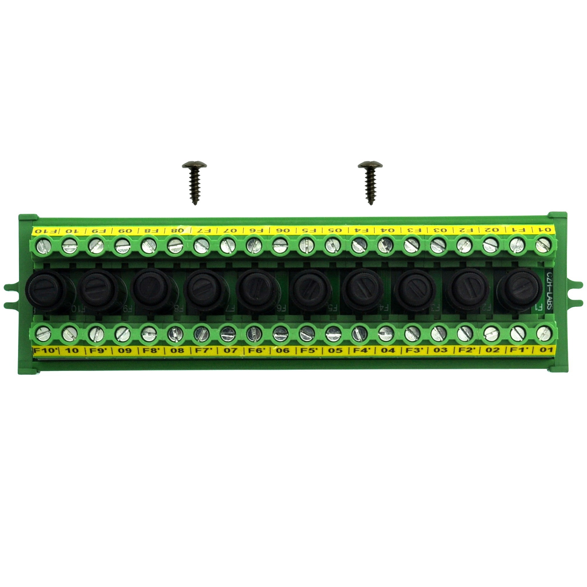 CZH-LABS Screw Mount 20 Position Screw Terminal Block Distribution Module with 10 Channel Fuses