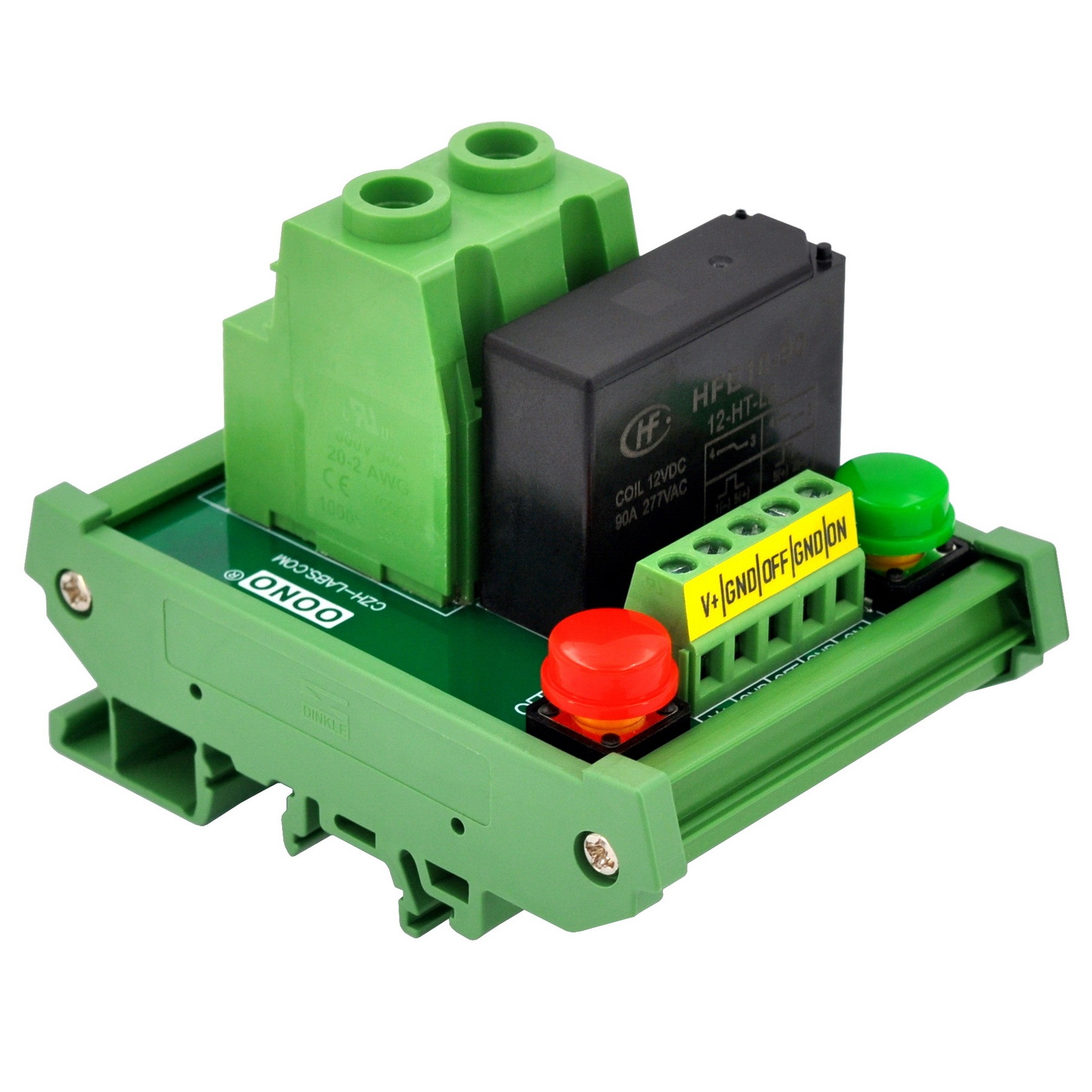 DC12V SPST 90Amp 277VAC/60VDC Latching Relay Module, DIN Rail Mount, OONO D-1527T