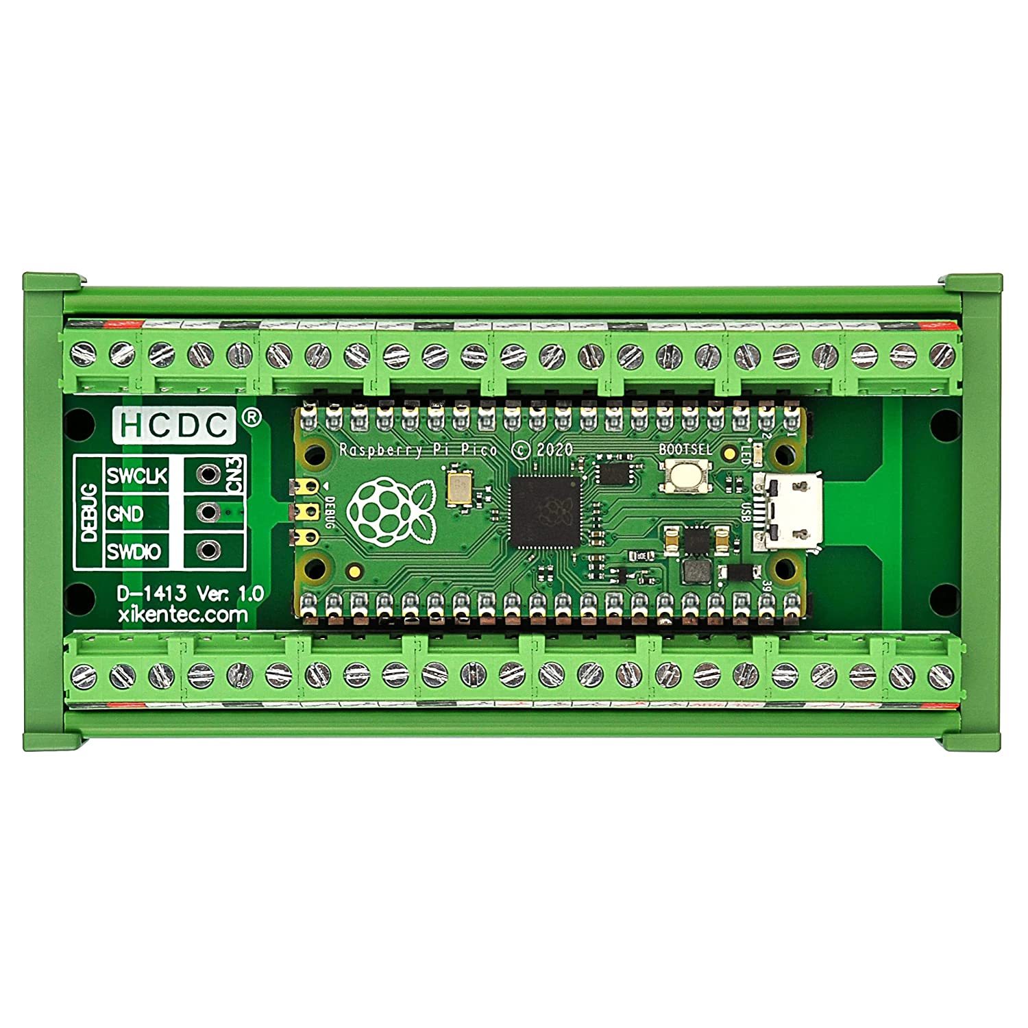 Terminal Block Breakout Module for Raspberry Pi Pico (DIN Rail Mount)