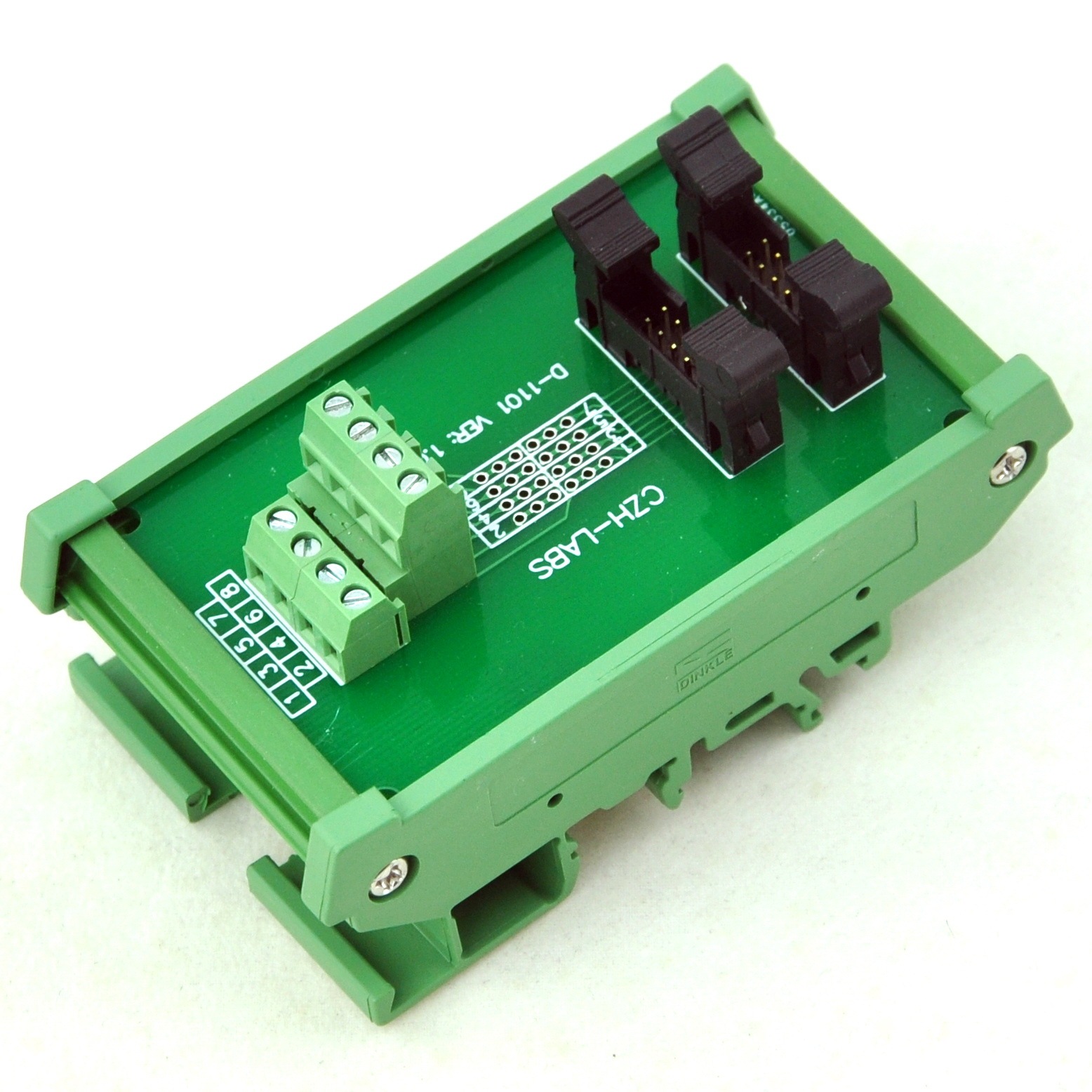 CZH-LABS DIN Rail Mount Dual IDC-8 Pitch 2.0mm Male Header Interface Module, Breakout Board.