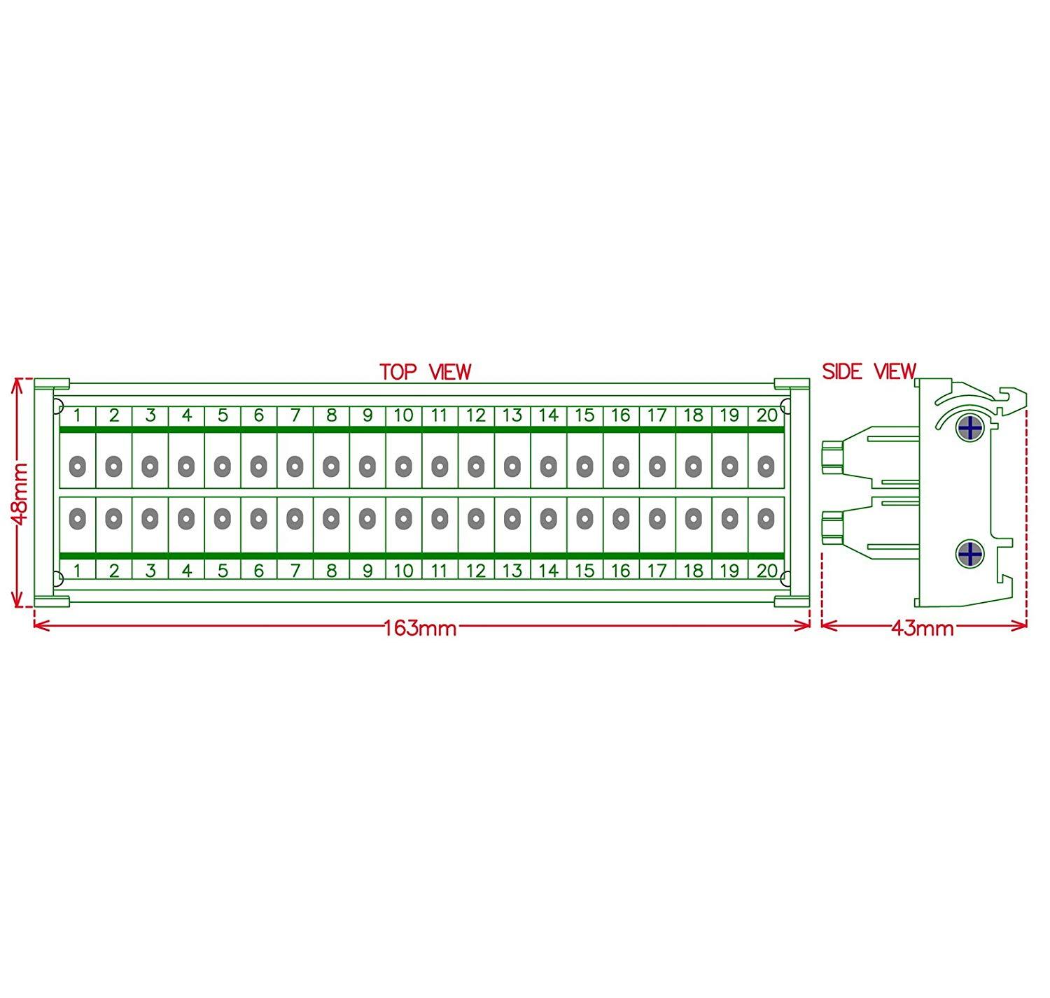 CZH-LABS DIN Rail Mount 30A/300V 20 Position Screw Terminal Block Distribution Module.