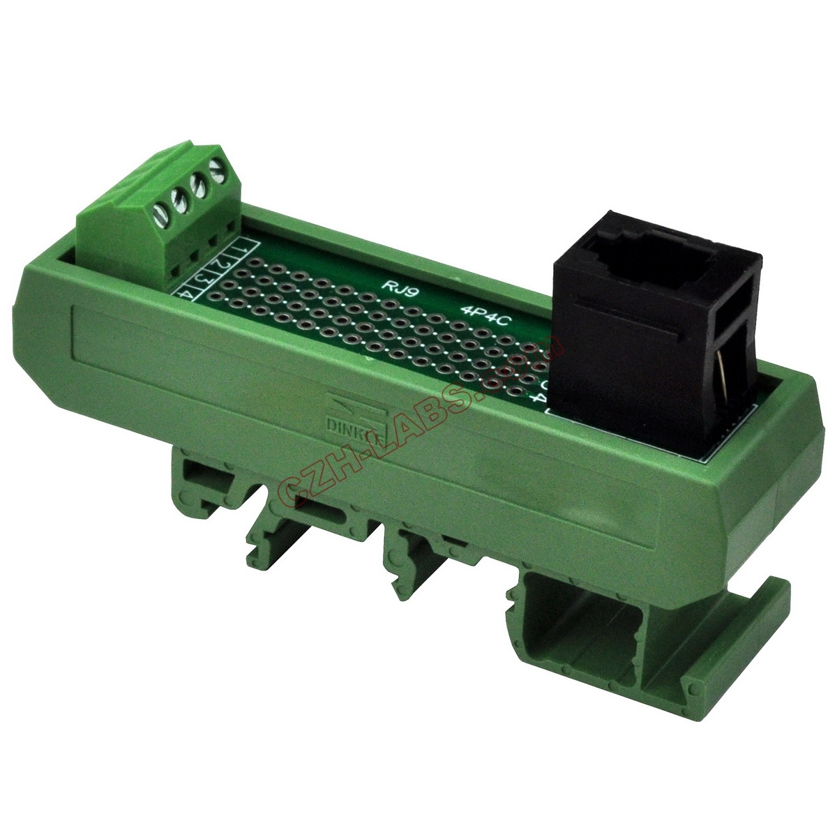 Slim DIN Rail Mount RJ9 4P4C Breakout Board Interface Module.