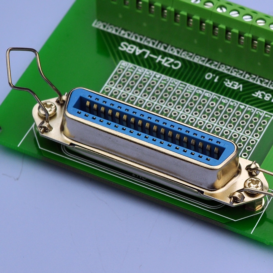 CZH-LABS 36-Pin 0.085" Centronics Vertical Female Ribbon Connector Screw Terminal Block Breakout Board.