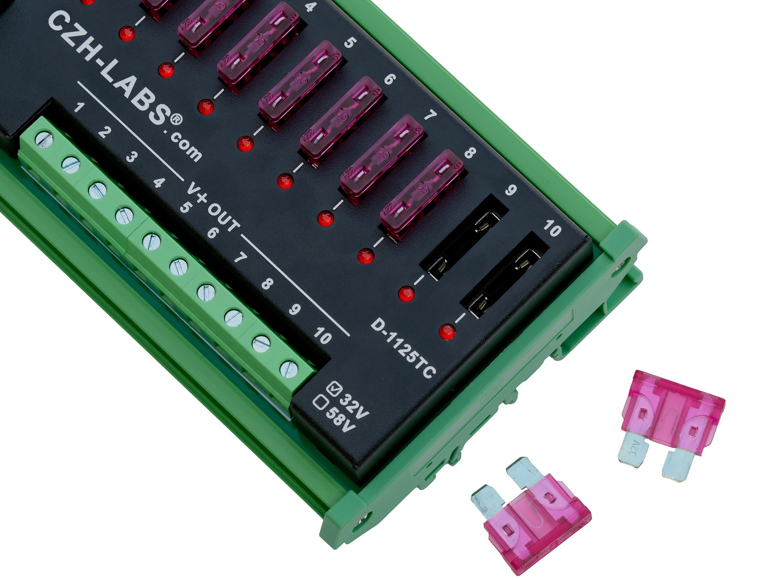 DIN Rail Mount DC 5-32V 10 Position Screw Terminal Block Power Distribution Module, CZH-LABS D-1125TC/32V
