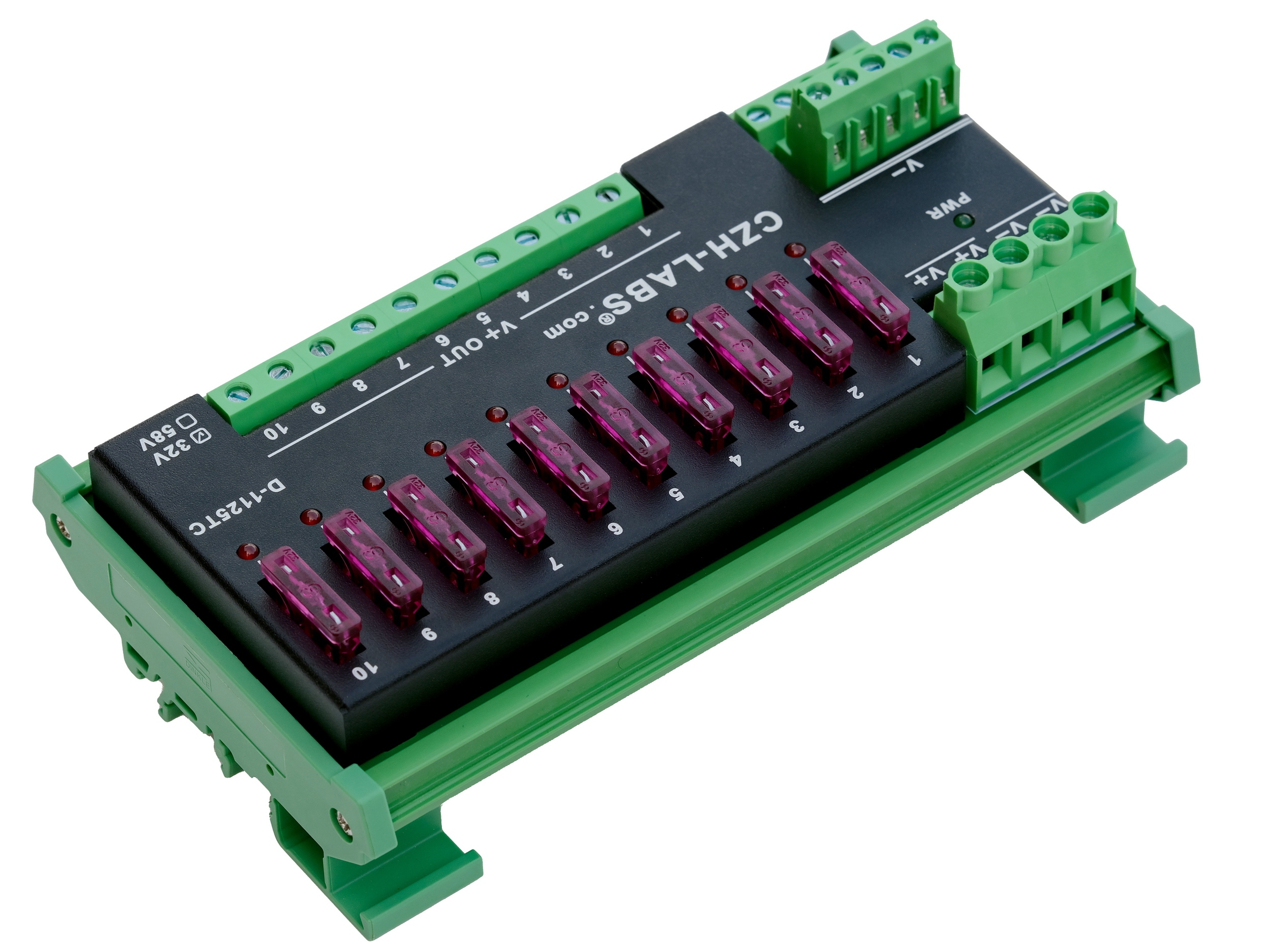 DIN Rail Mount DC 5-32V 10 Position Screw Terminal Block Power Distribution Module, CZH-LABS D-1125TC/32V