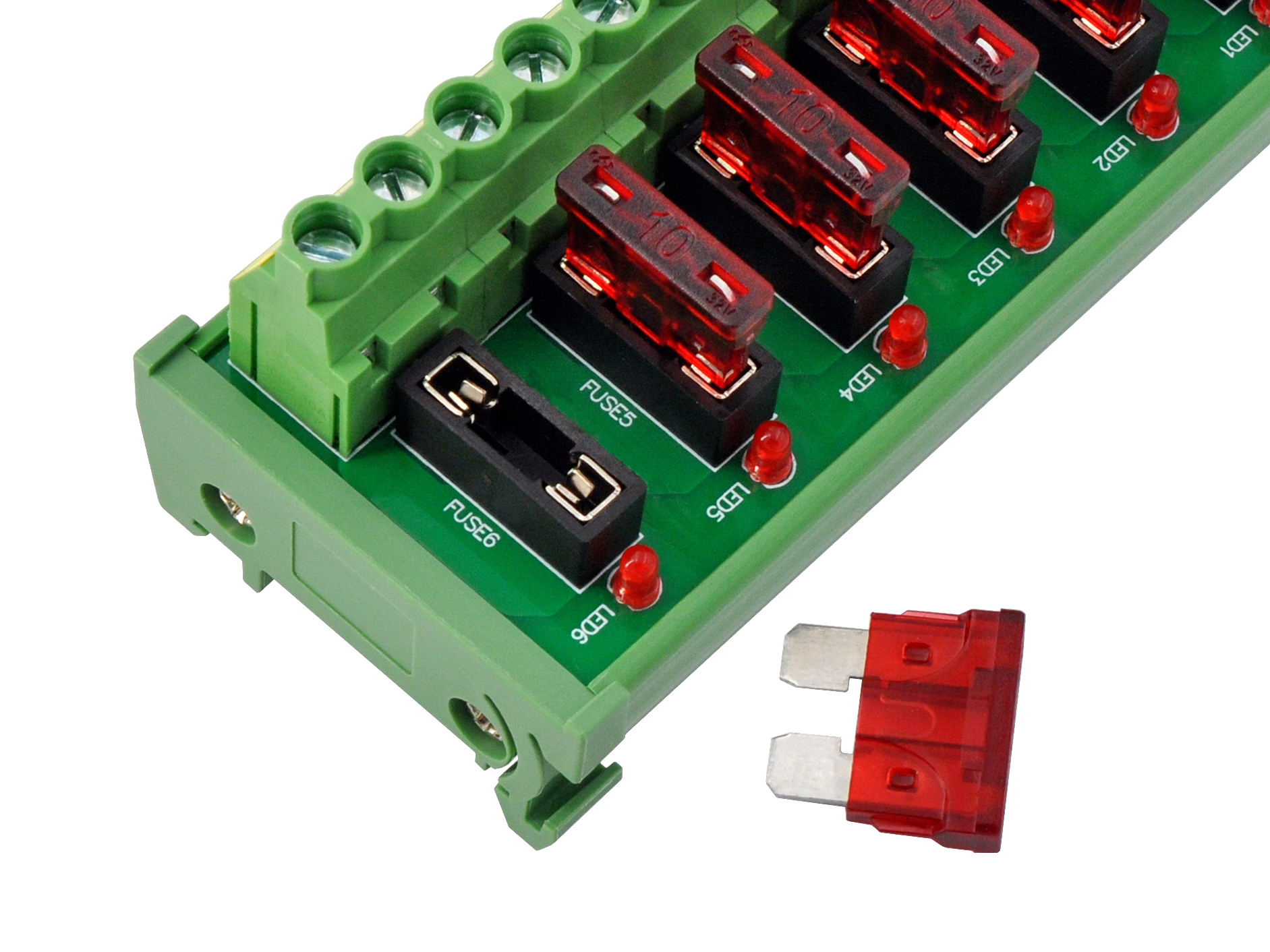 DIN Rail Mount DC 5 - 32V 6 Channel ATO Fuse Module, CZH-LABS D-1707T/32V