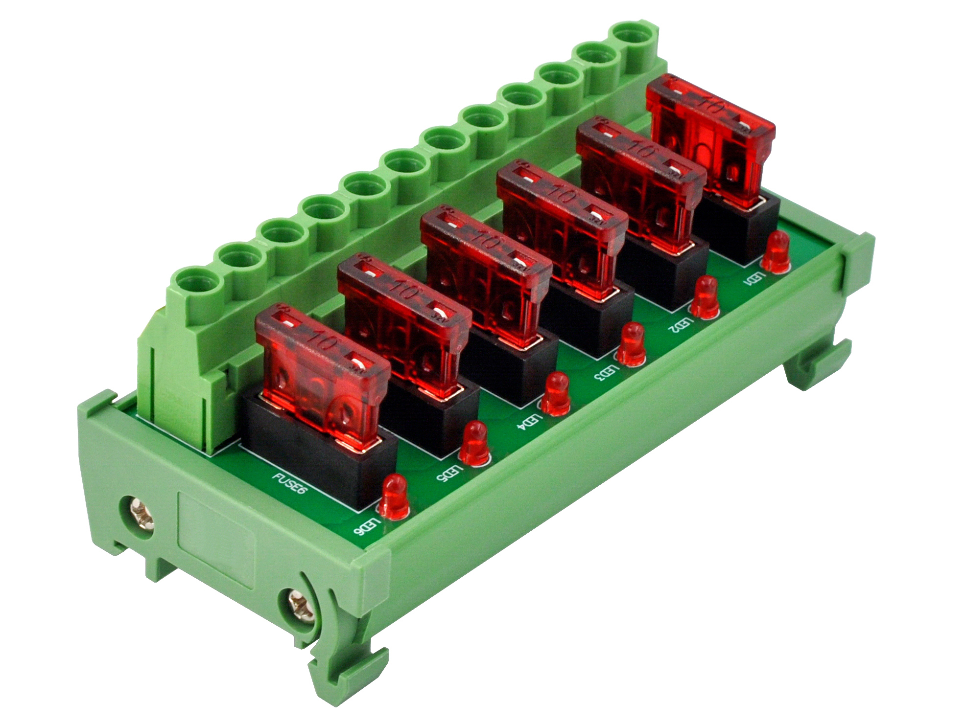 DIN Rail Mount DC 5 - 32V 6 Channel ATO Fuse Module, CZH-LABS D-1707T/32V