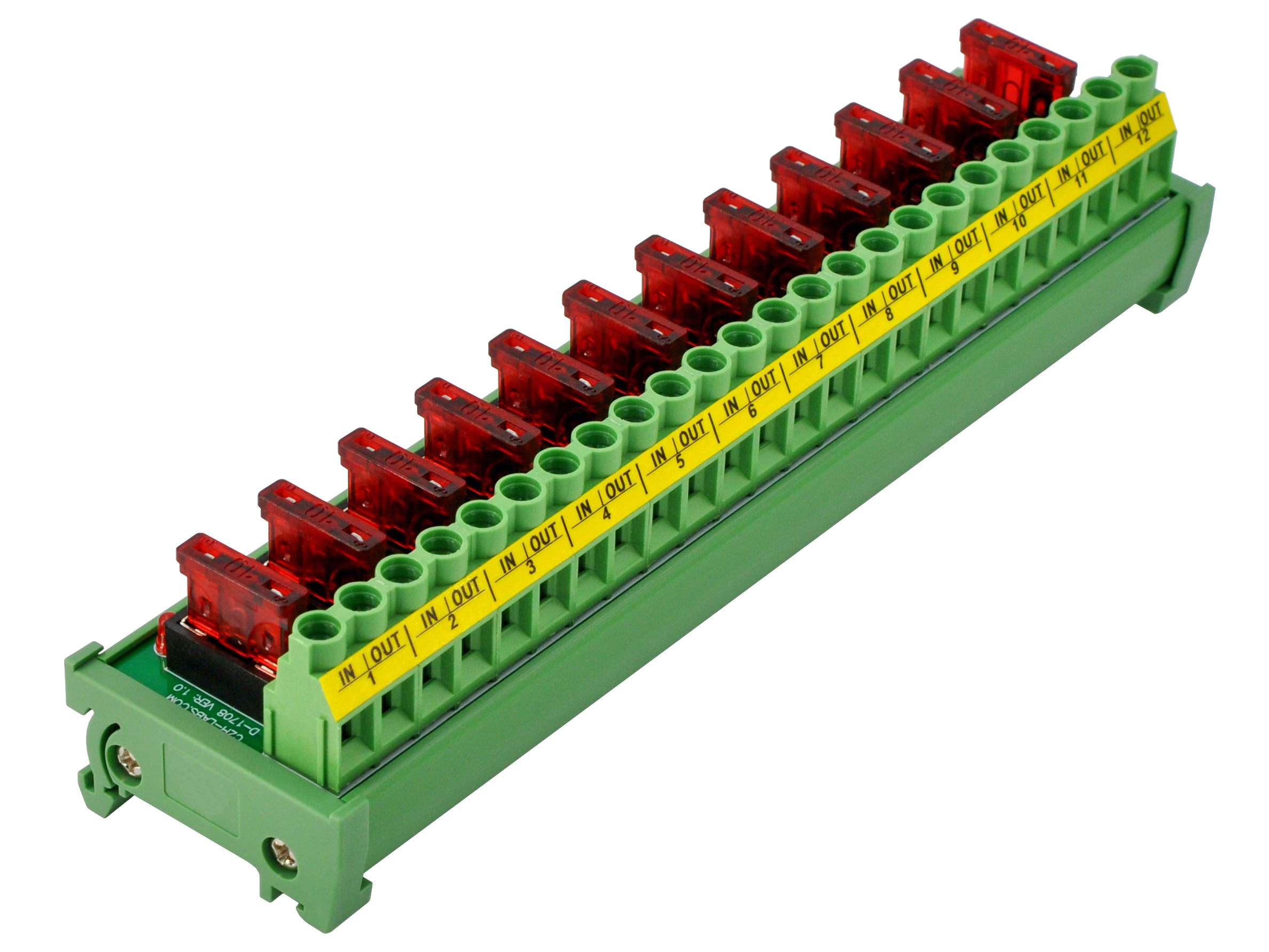 DIN Rail Mount DC 5 - 32V 12 Channel ATO Fuse Module, CZH-LABS D-1708T/32V