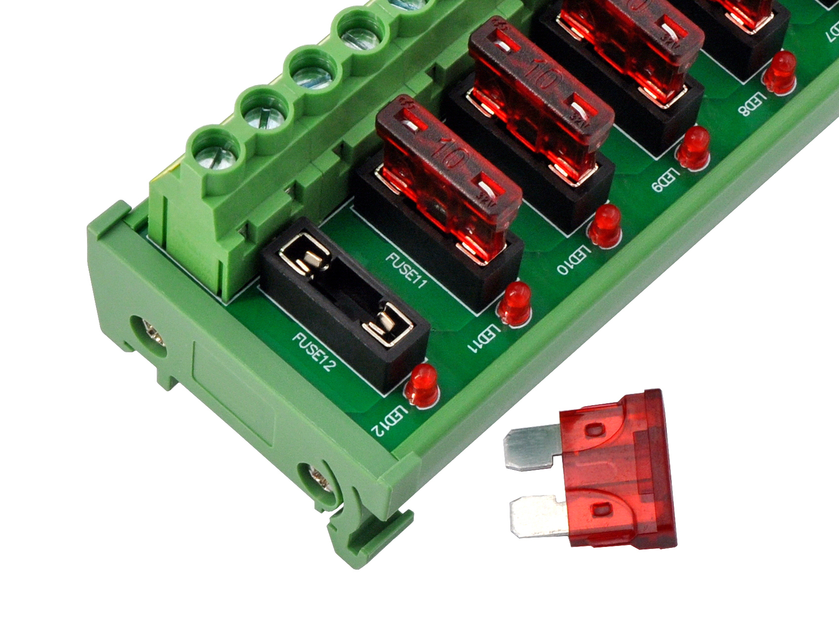 DIN Rail Mount DC 5 - 32V 12 Channel ATO Fuse Module, CZH-LABS D-1708T/32V