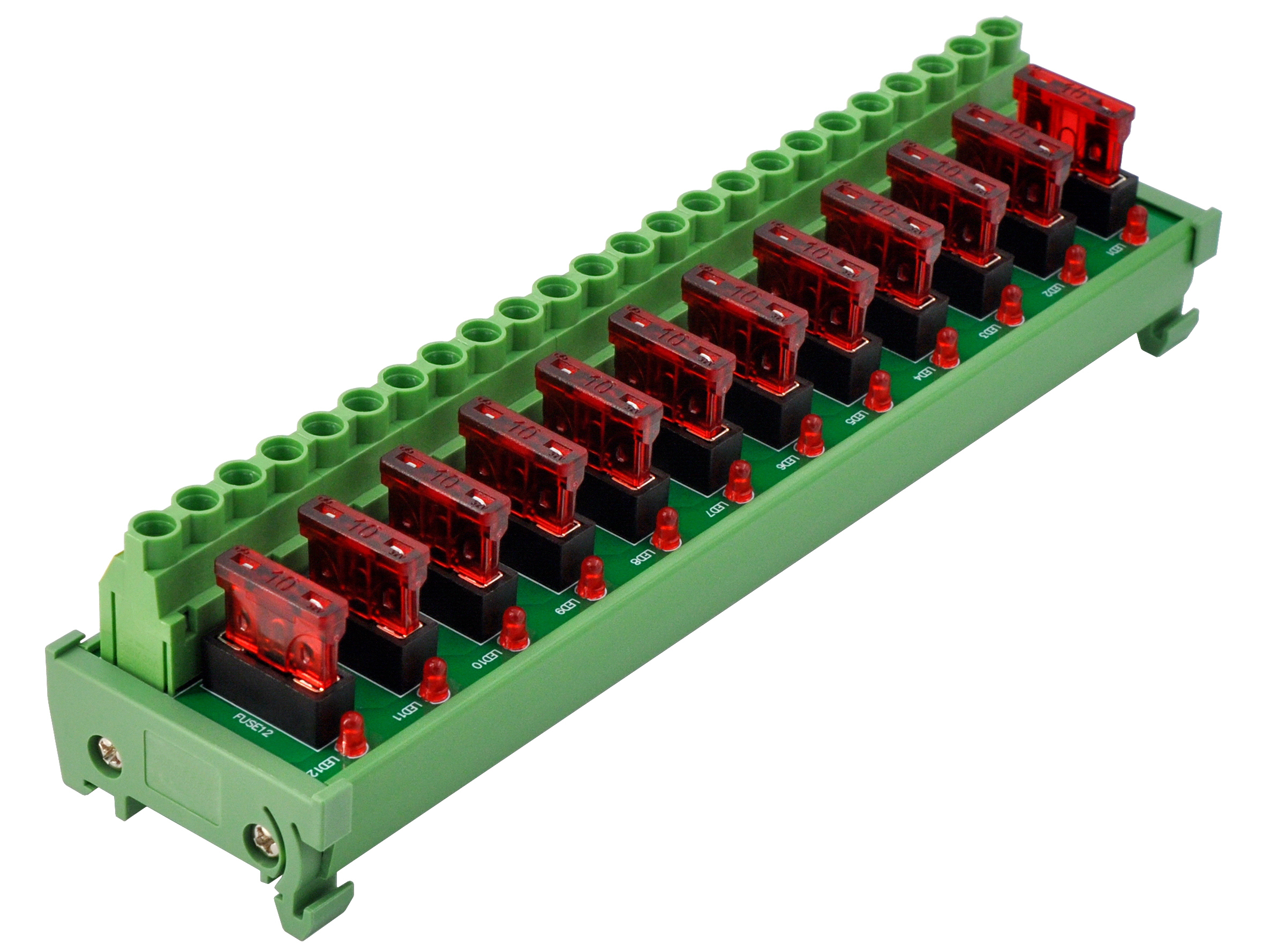 DIN Rail Mount DC 5 - 32V 12 Channel ATO Fuse Module, CZH-LABS D-1708T/32V
