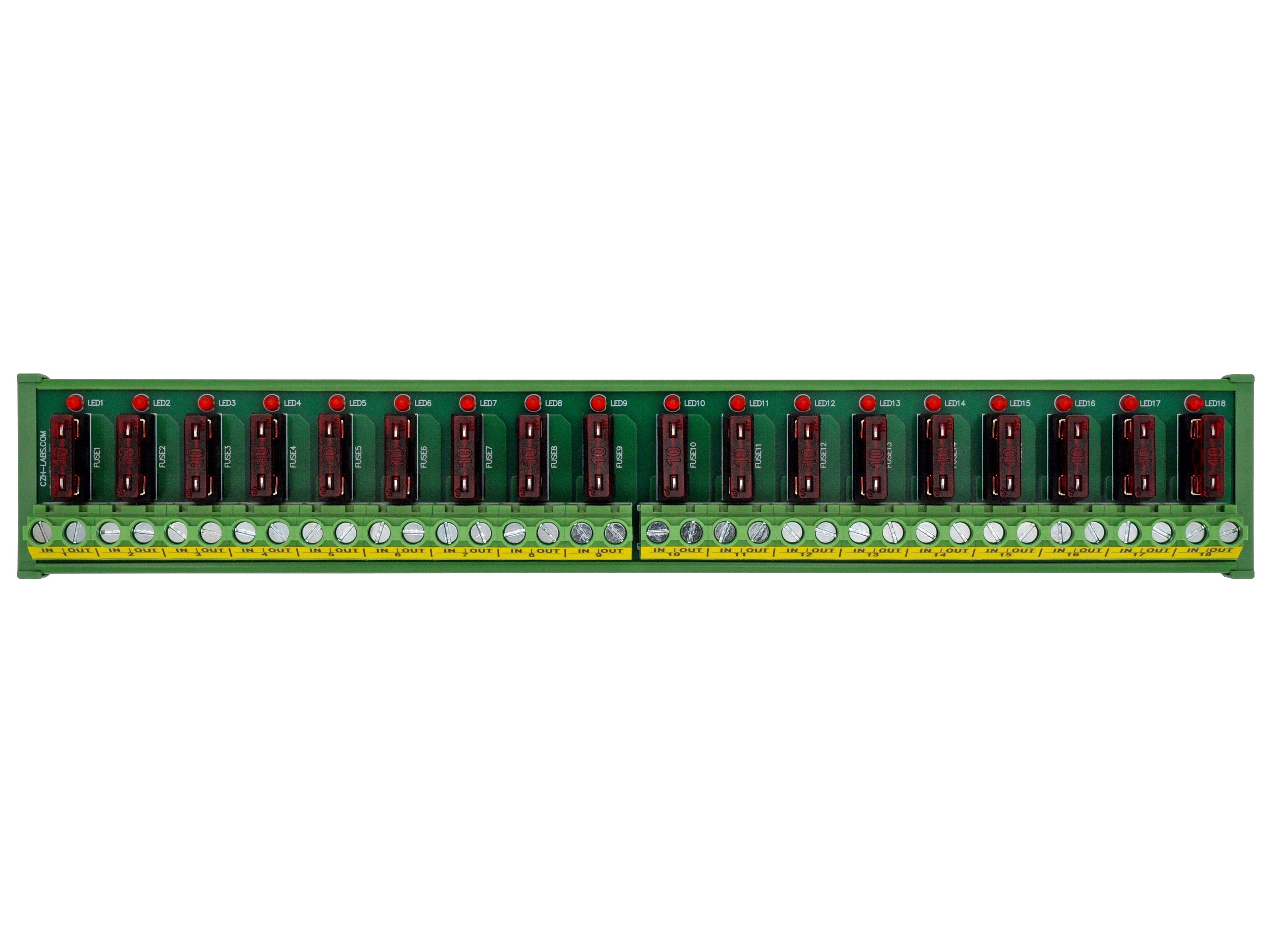 DIN Rail Mount DC 5 - 32V 18 Channel ATO Fuse Module, CZH-LABS D-1709T/32V
