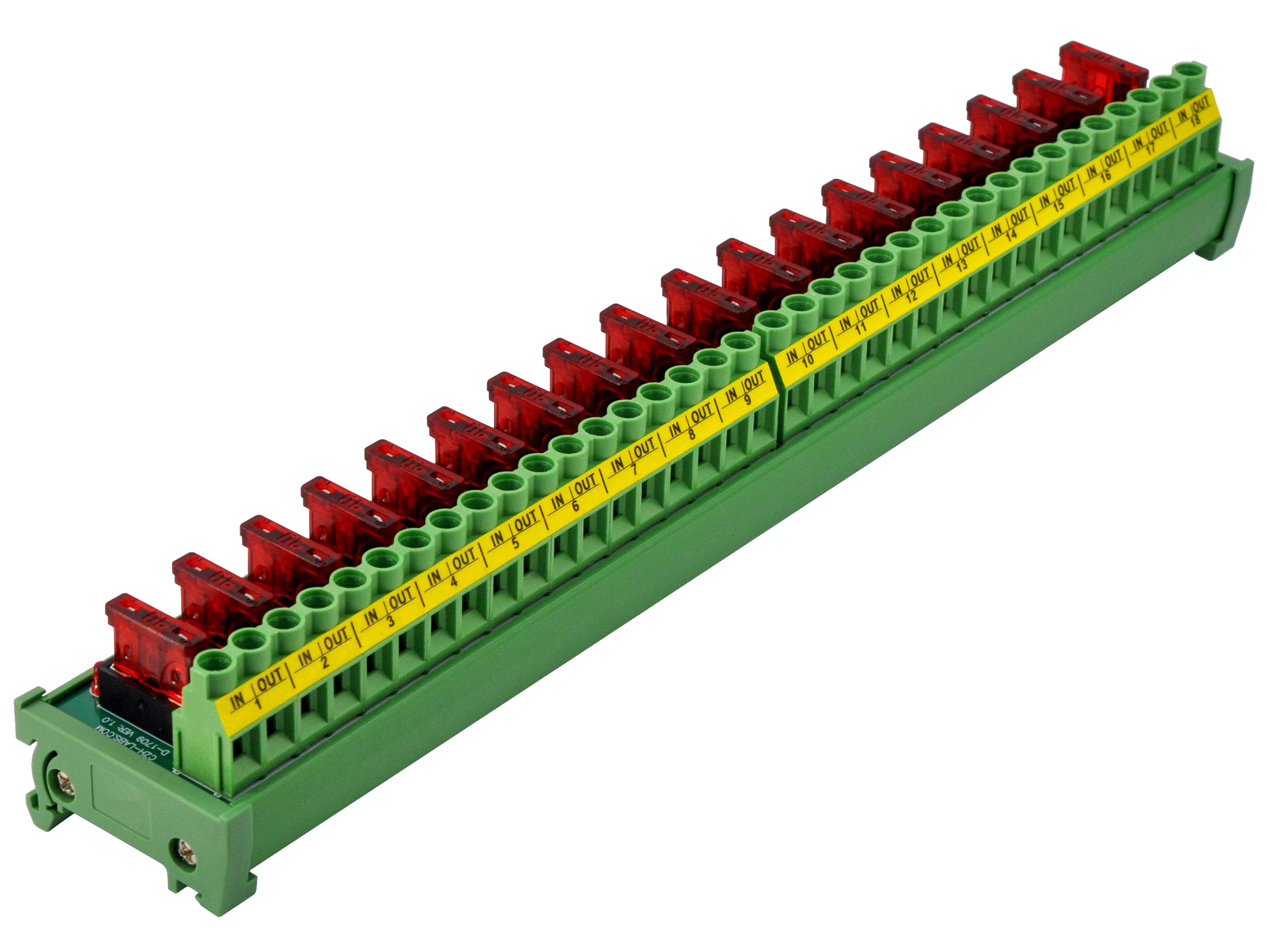 DIN Rail Mount DC 5 - 32V 18 Channel ATO Fuse Module, CZH-LABS D-1709T/32V