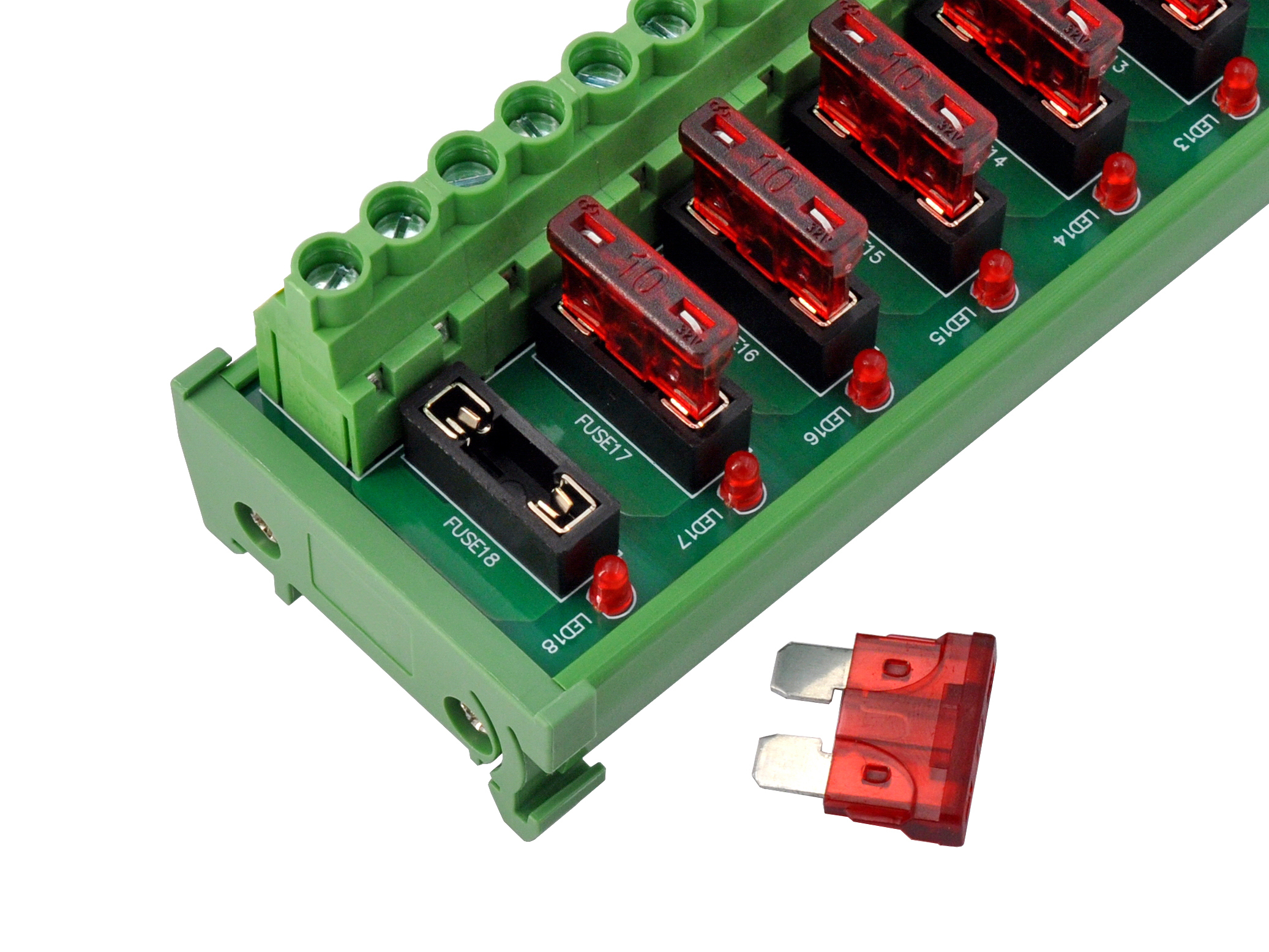DIN Rail Mount DC 5 - 32V 18 Channel ATO Fuse Module, CZH-LABS D-1709T/32V