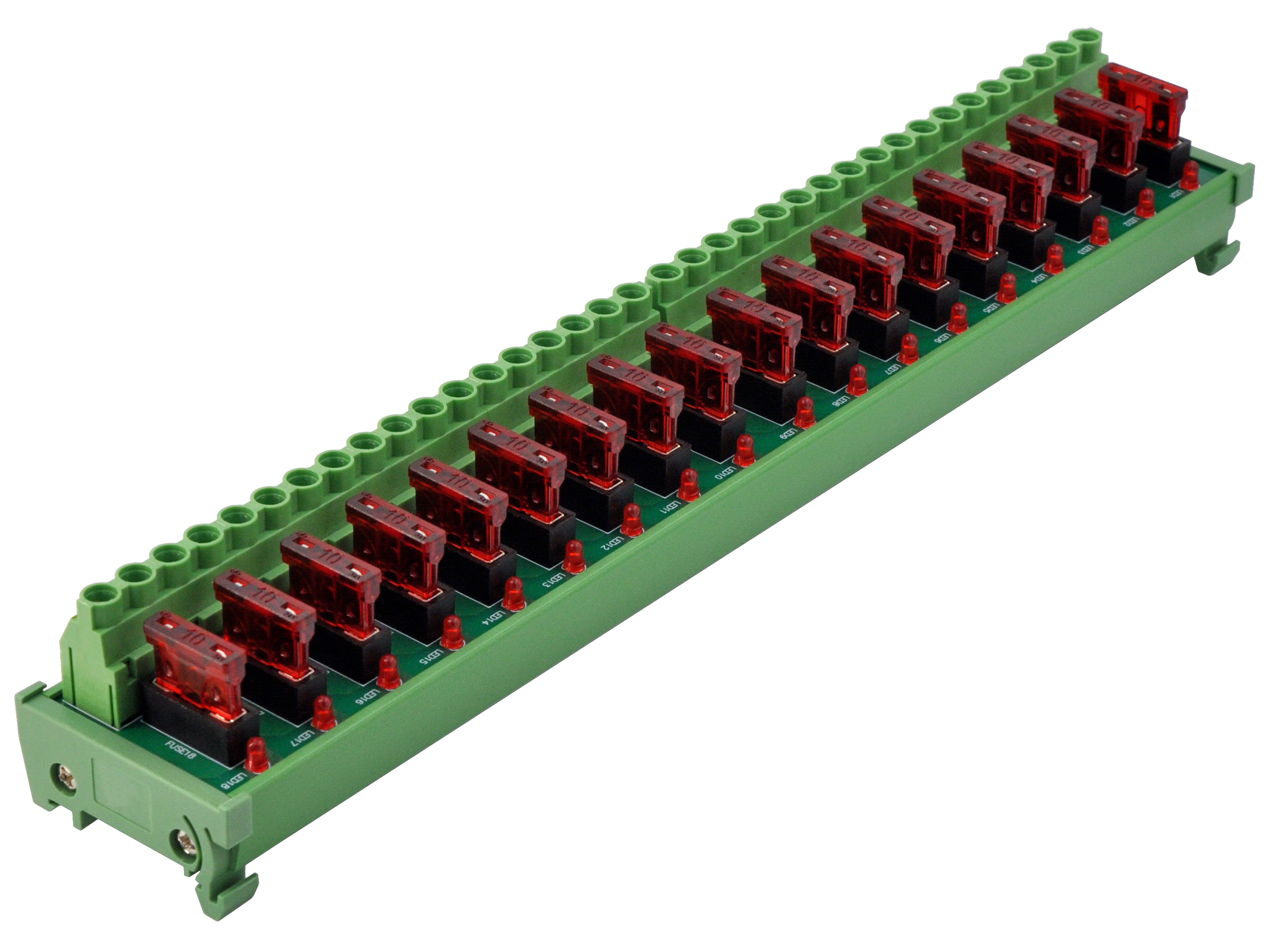 DIN Rail Mount DC 5 - 32V 18 Channel ATO Fuse Module, CZH-LABS D-1709T/32V