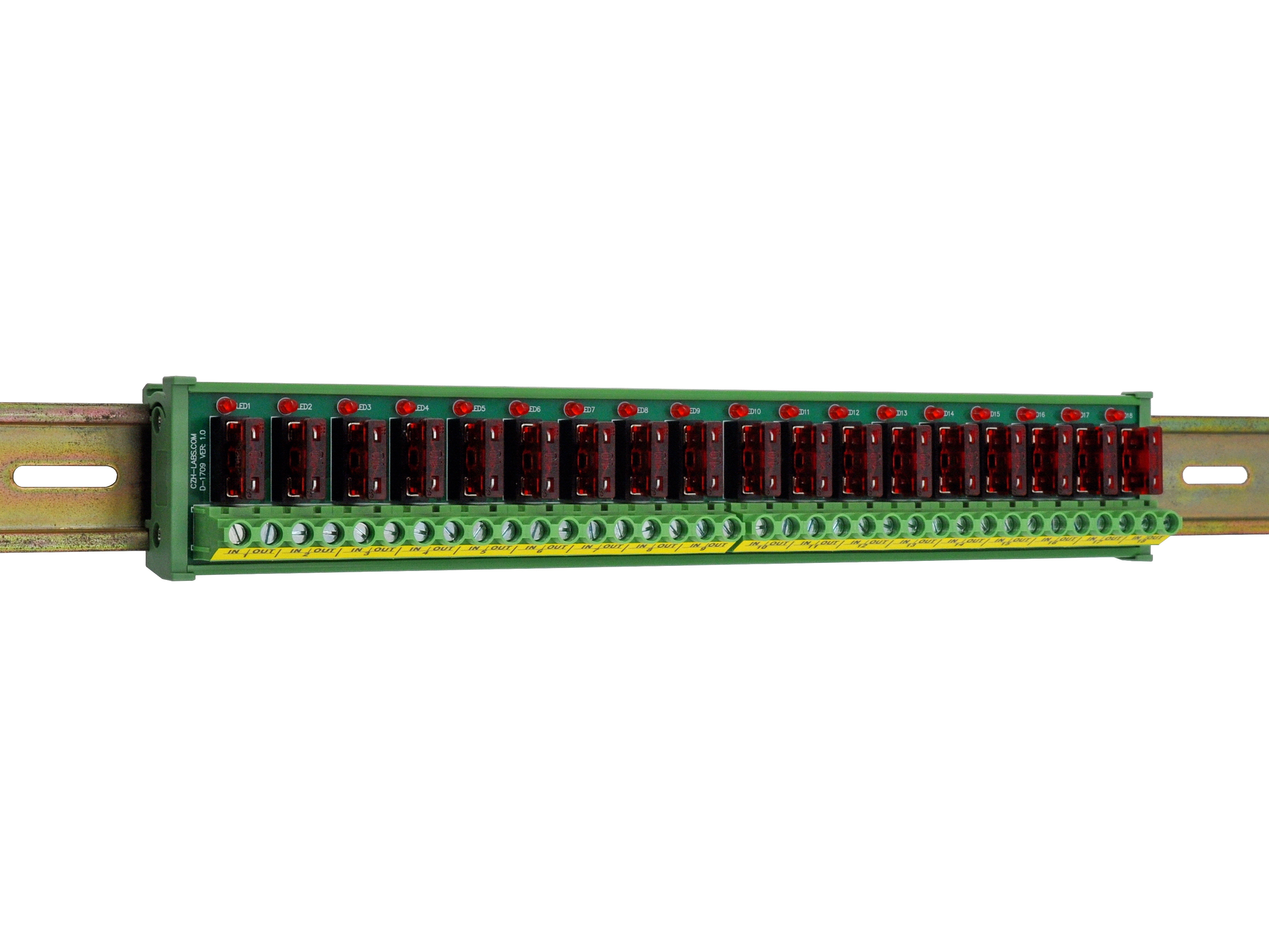 DIN Rail Mount DC 5 - 32V 18 Channel ATO Fuse Module, CZH-LABS D-1709T/32V