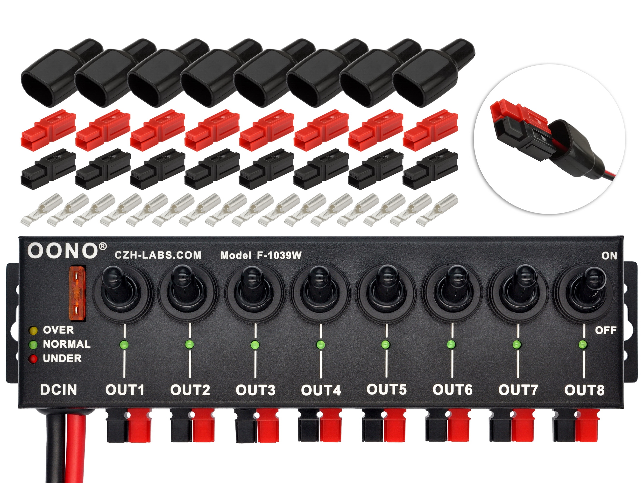 Wired 8 Channel Anderson Powerpole Connector Power Splitter Distributor Source Strip, with 8 Independent Control Switches